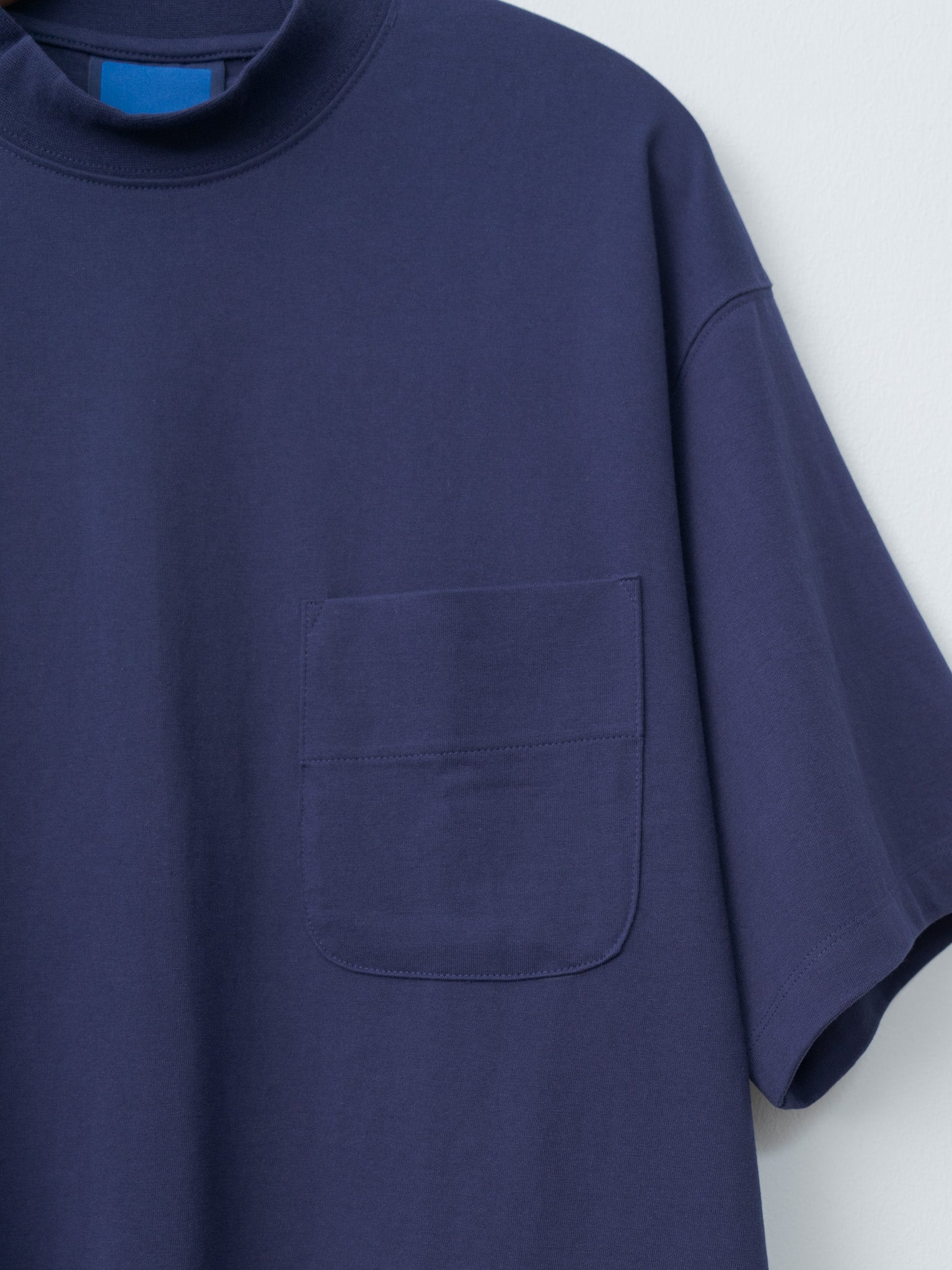 Namu Shop - Document Cotton Mock Neck Pocket T-Shirt - Blue