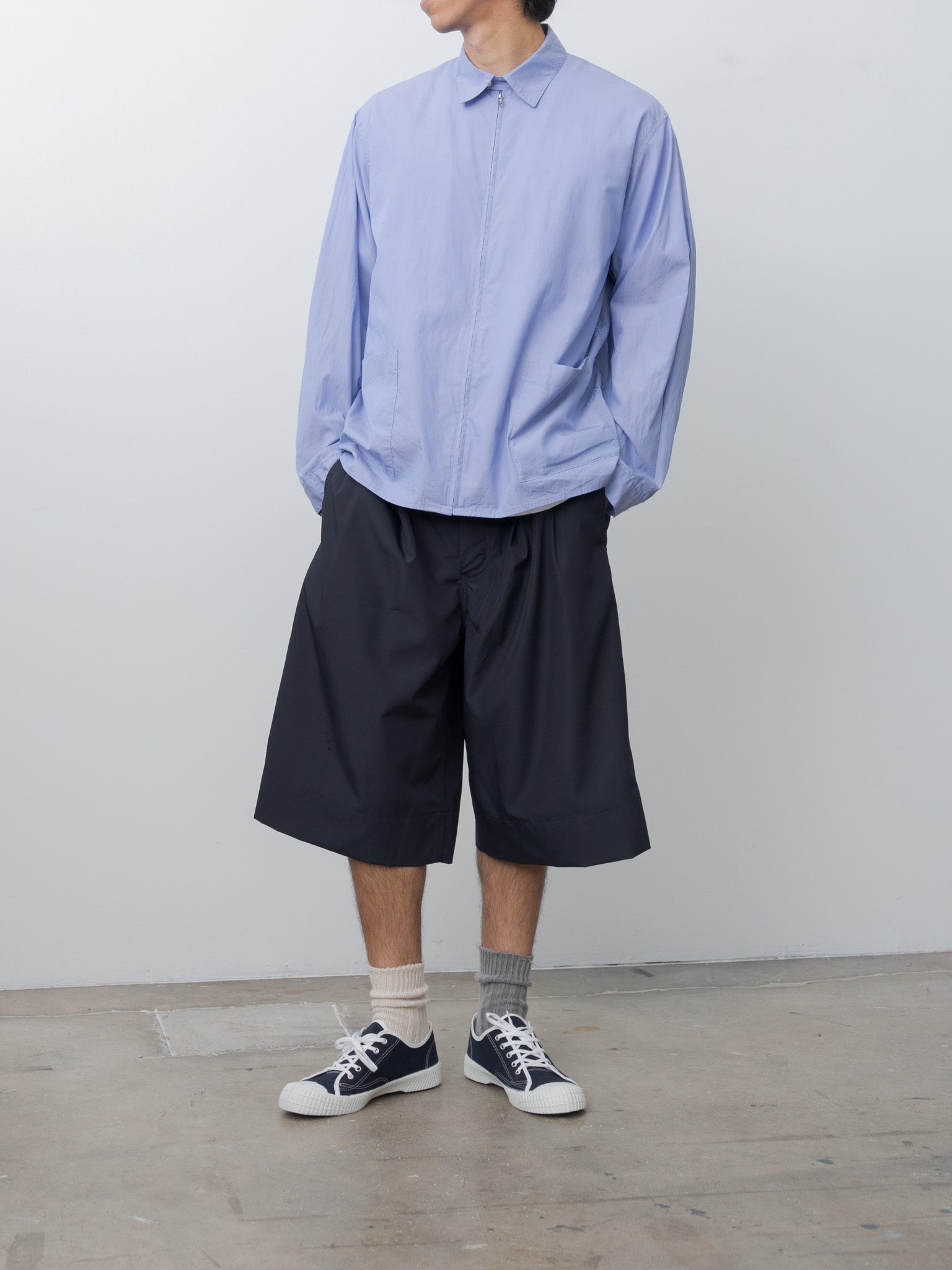 Namu Shop - Document Water Repellent Wool Tucked Shorts - Navy