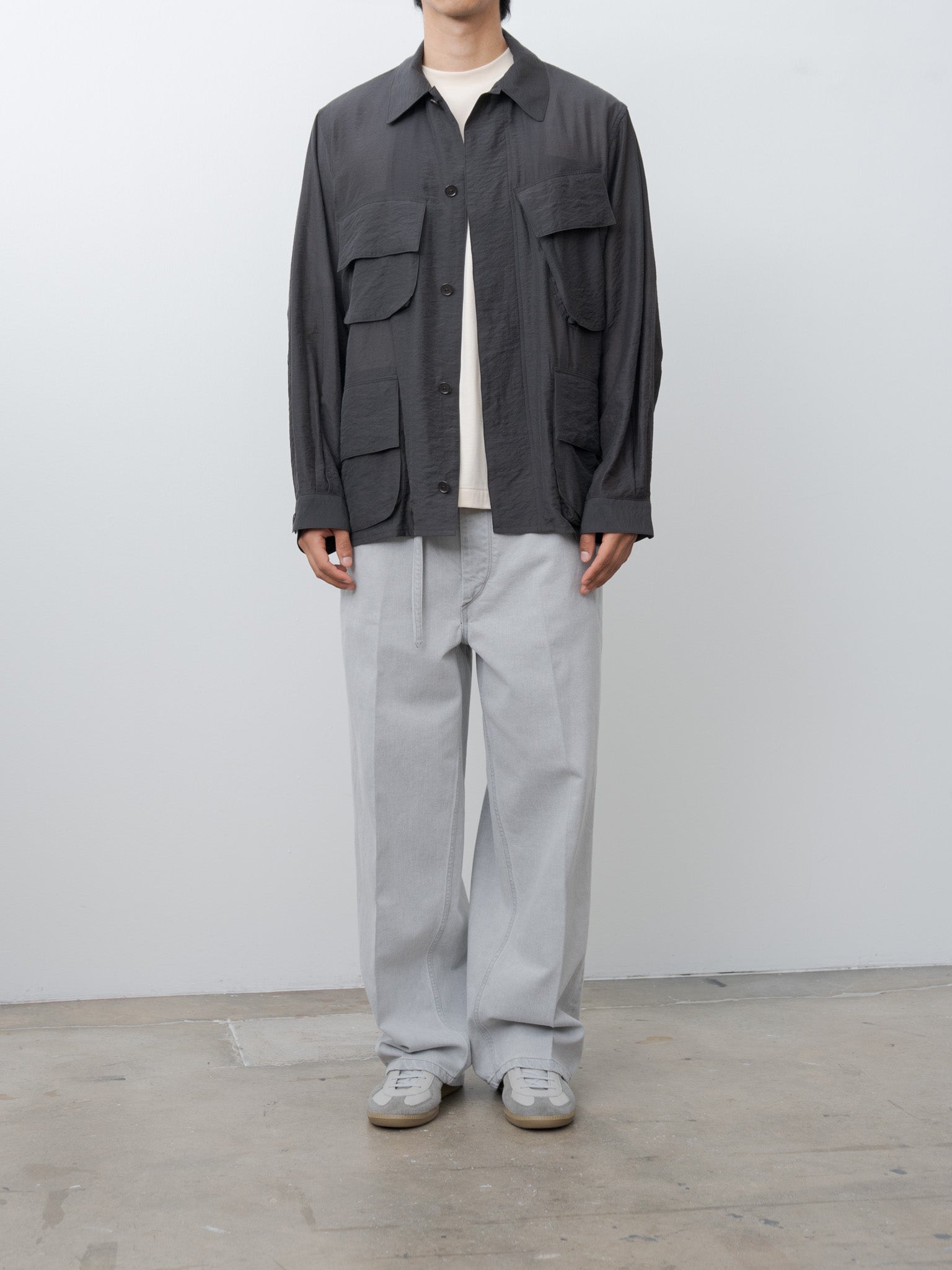 Namu Shop - Blurhms 12.9oz Denim Narrow Belted Pants - Black Super-Bleach