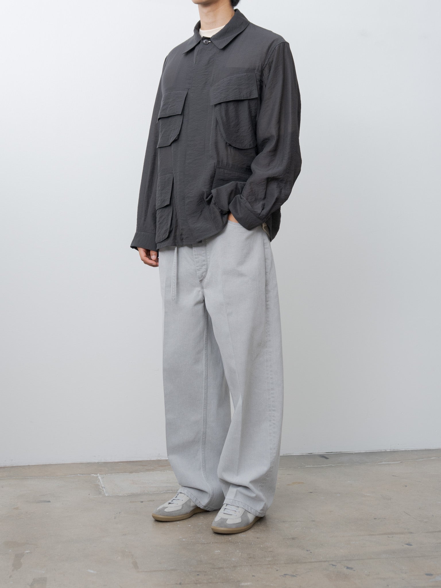 Namu Shop - Blurhms 12.9oz Denim Narrow Belted Pants - Black Super-Bleach