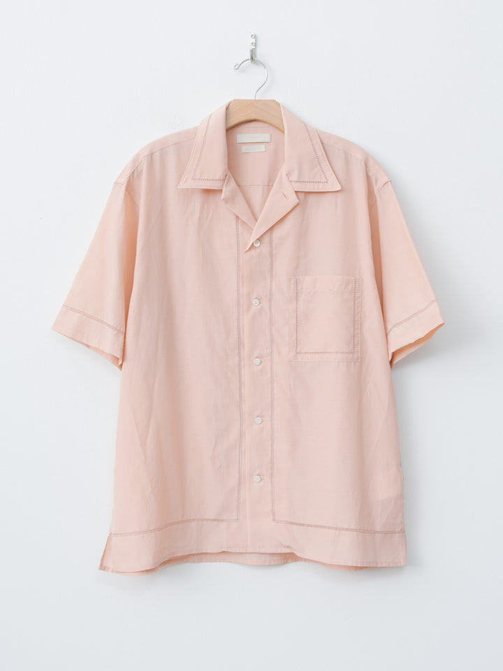 Namu Shop - Yoke Embroidery Open Collar Shirt - Pink
