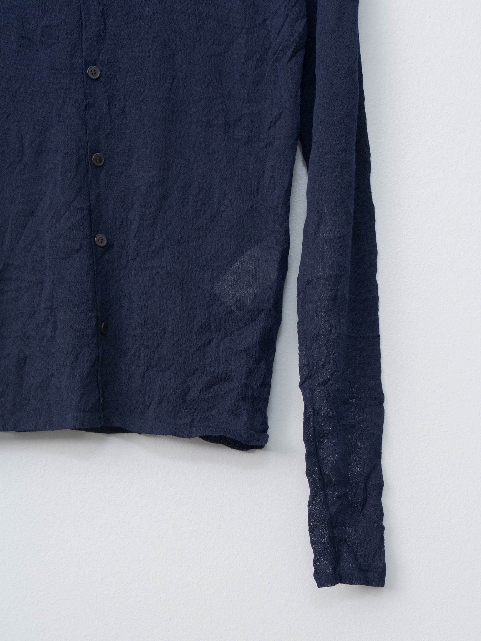 Namu Shop - Auralee Wrinkled Wool Polyester High Gauge Knit Crew Neck Cardigan - Navy