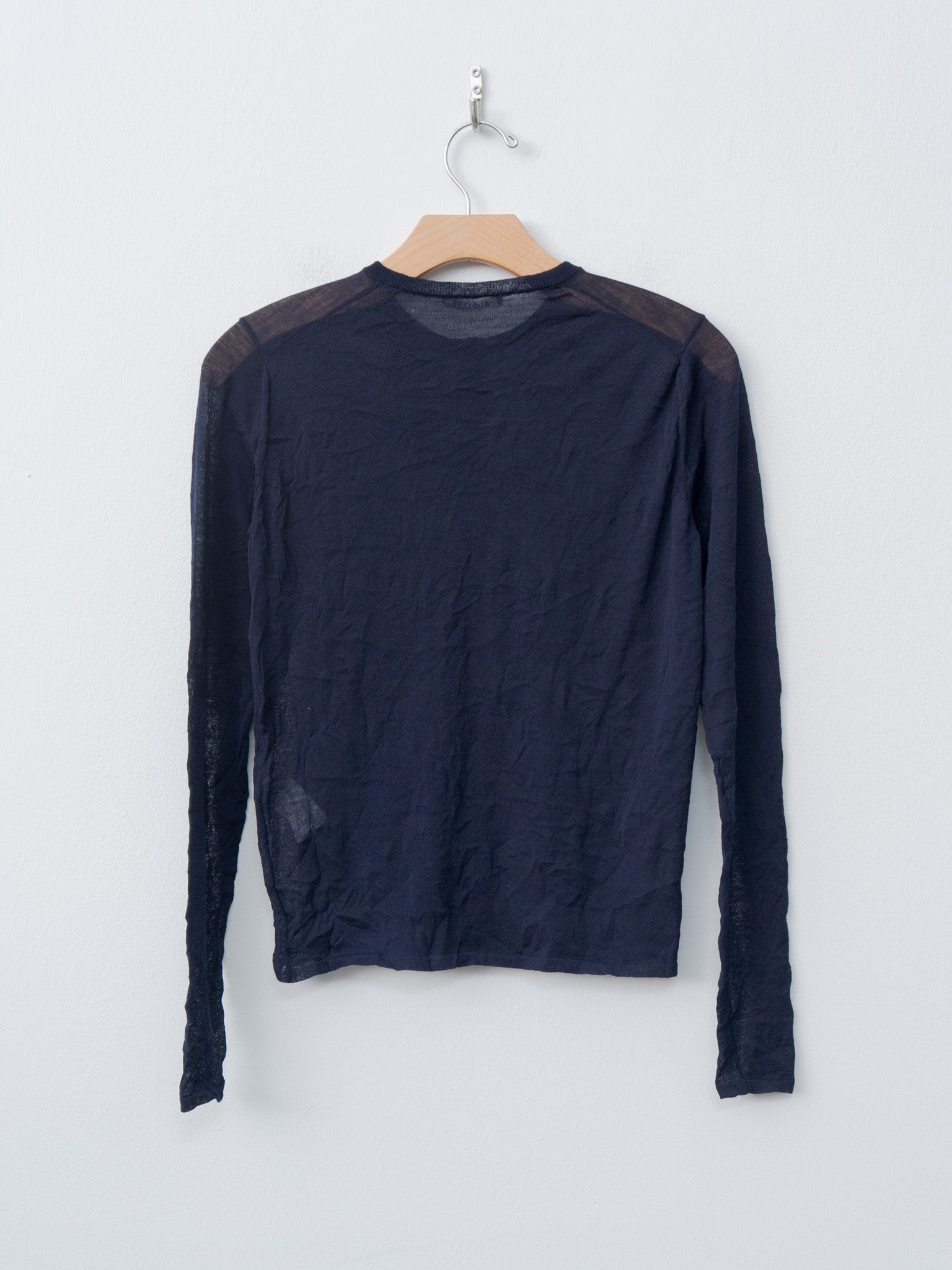 Namu Shop - Auralee Wrinkled Wool Polyester High Gauge Knit Crew Neck Cardigan - Navy