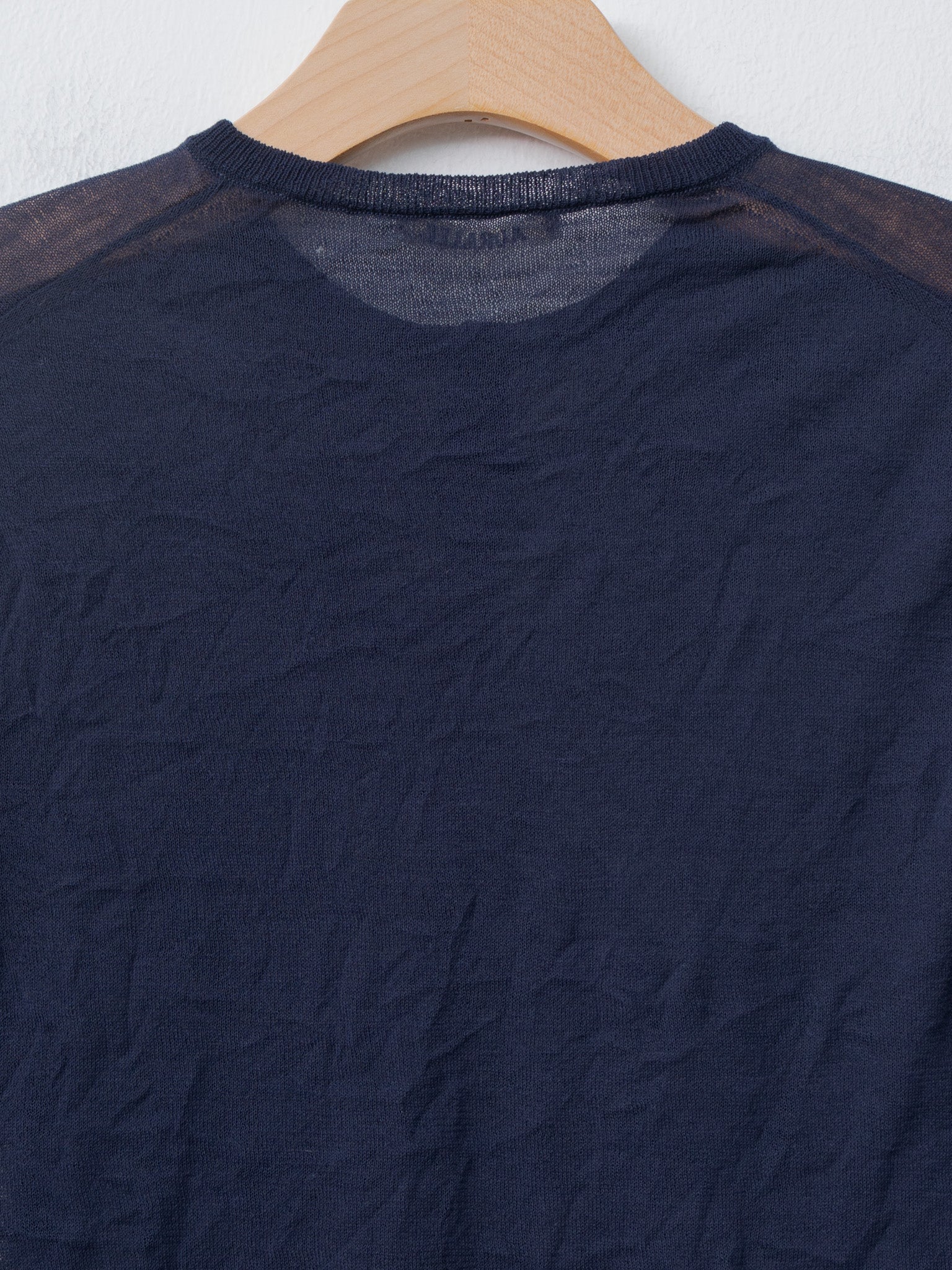 Namu Shop - Auralee Wrinkled Wool Polyester High Gauge Knit Crew Neck Cardigan - Navy