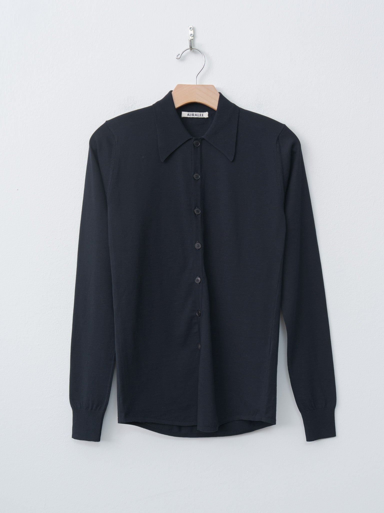 Namu Shop - Auralee Super High Gauge Cotton Knit Shirt Cardigan - Dark Navy