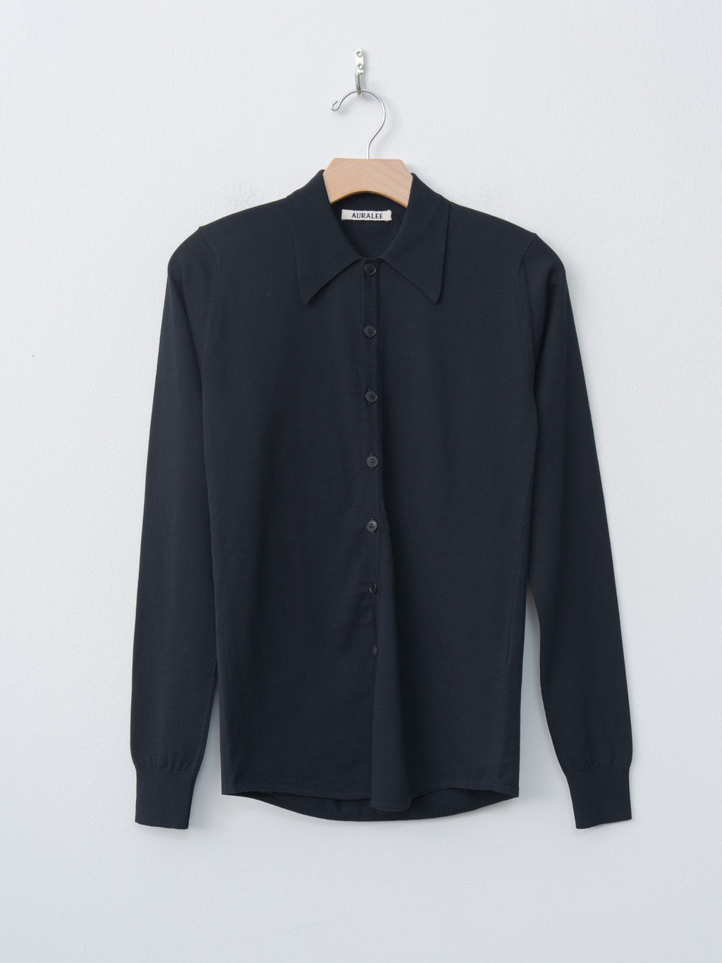 Namu Shop - Auralee Super High Gauge Cotton Knit Shirt Cardigan - Dark Navy