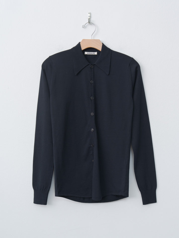Namu Shop - Auralee Super High Gauge Cotton Knit Shirt Cardigan - Dark Navy