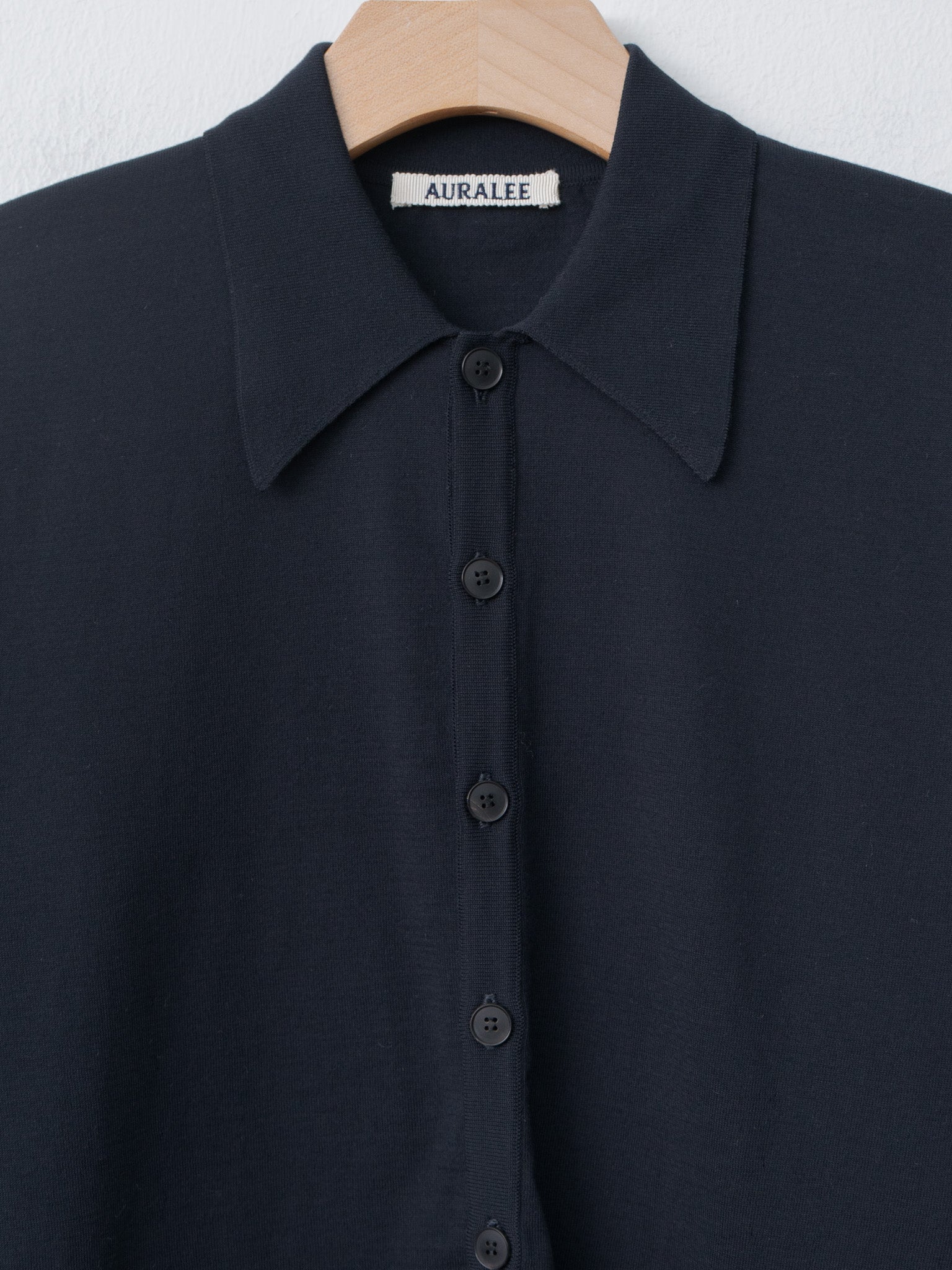 Namu Shop - Auralee Super High Gauge Cotton Knit Shirt Cardigan - Dark Navy