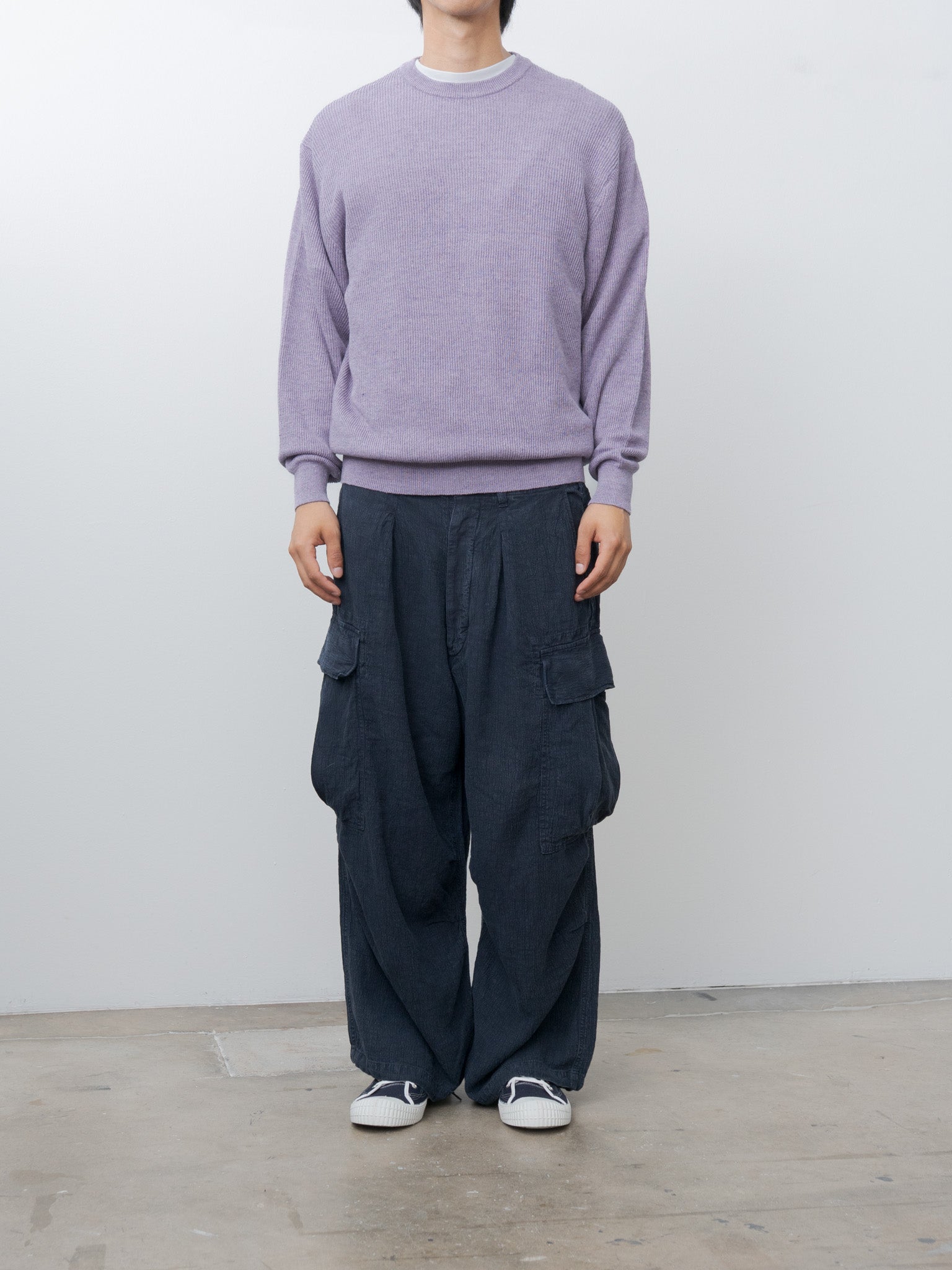 Namu Shop - Herill Linen/Cotton Ribstitch Crewneck Knit - Lavender