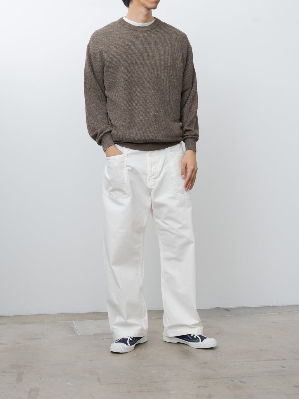 Namu Shop - Herill Linen/Cotton Ribstitch Crewneck Knit - Brown