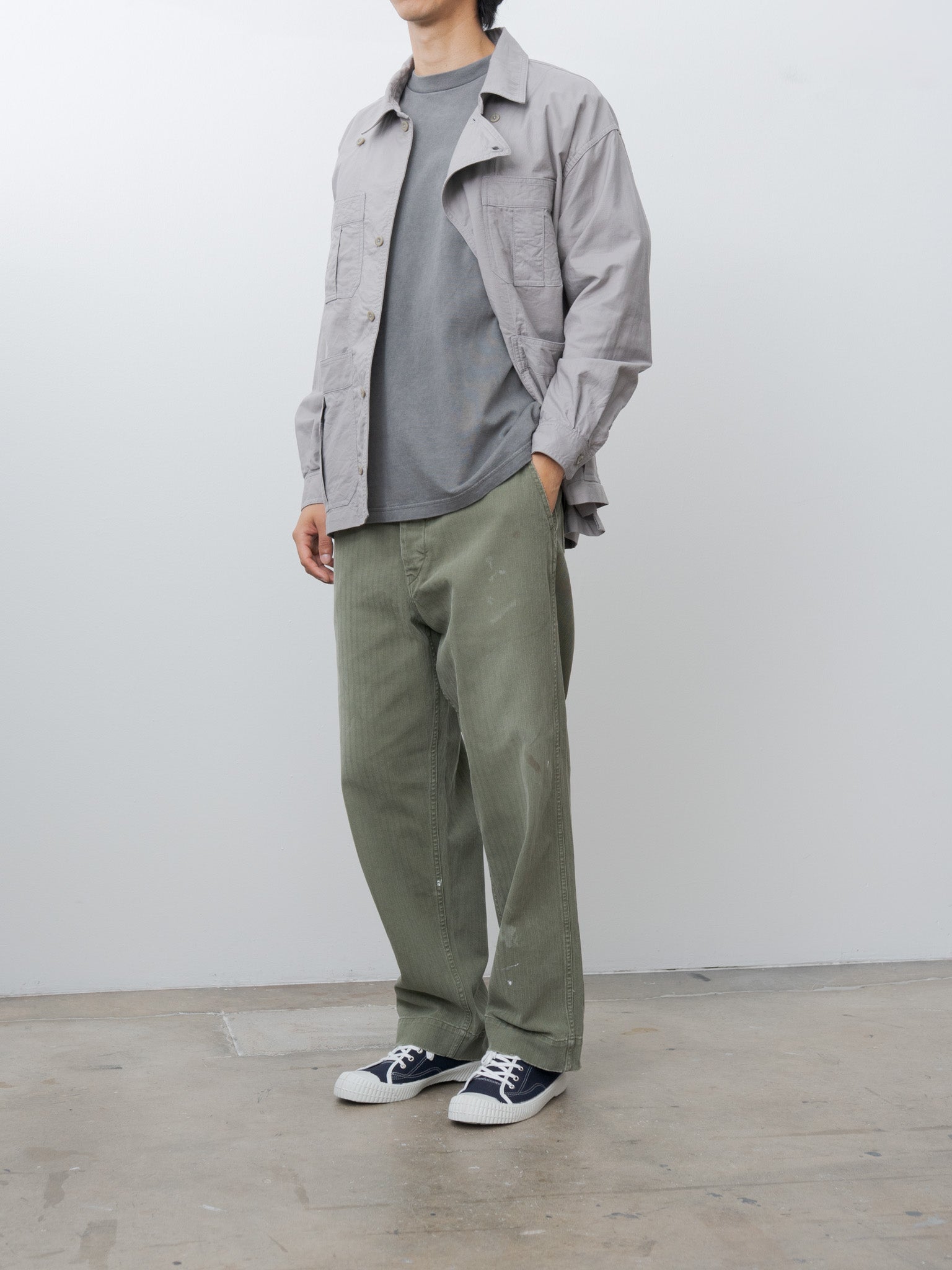 Namu Shop - ts(s) Smoky Color Cotton Oxford Military Shirt Jacket - Gray