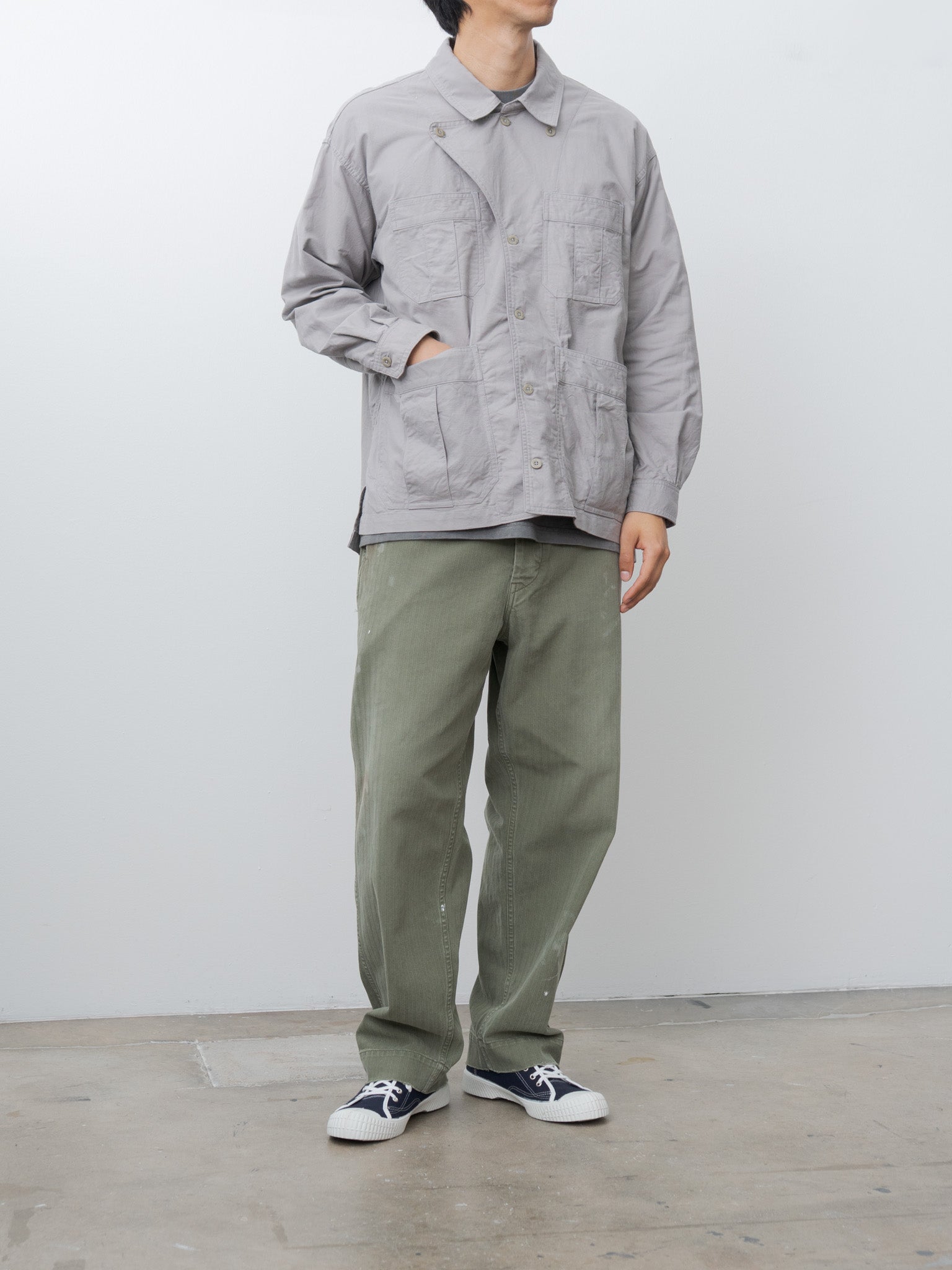 Namu Shop - ts(s) Smoky Color Cotton Oxford Military Shirt Jacket - Gray