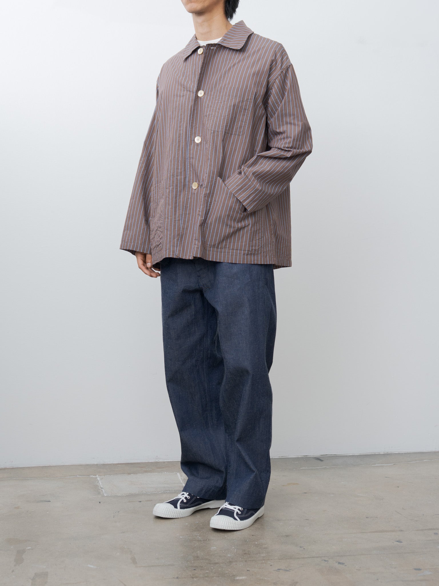 Namu Shop - ts(s) Stripe Cotton Nylon Cloth Jacket Shirt - Brown