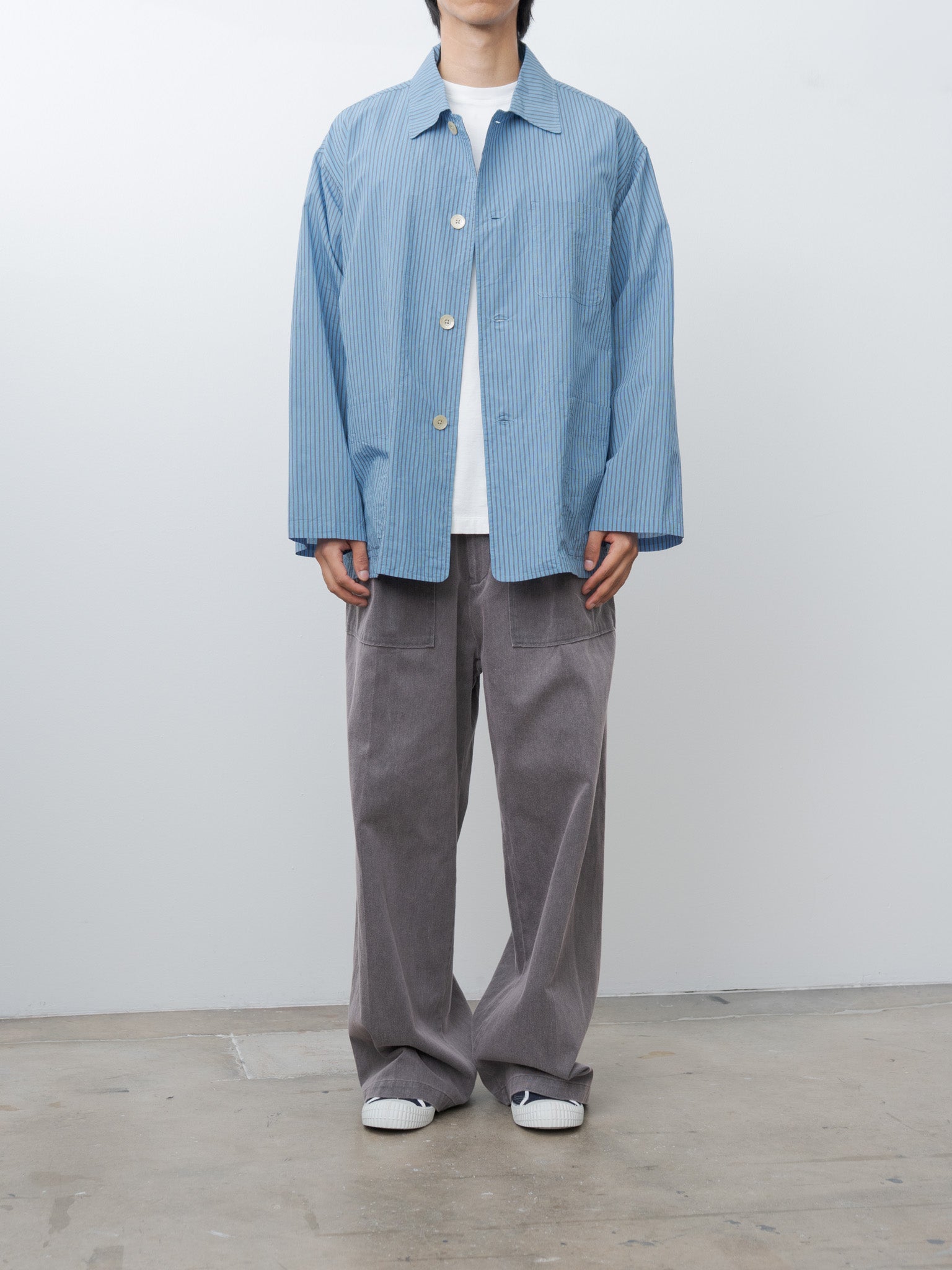 Namu Shop - ts(s) Stripe Cotton Nylon Cloth Jacket Shirt - Blue