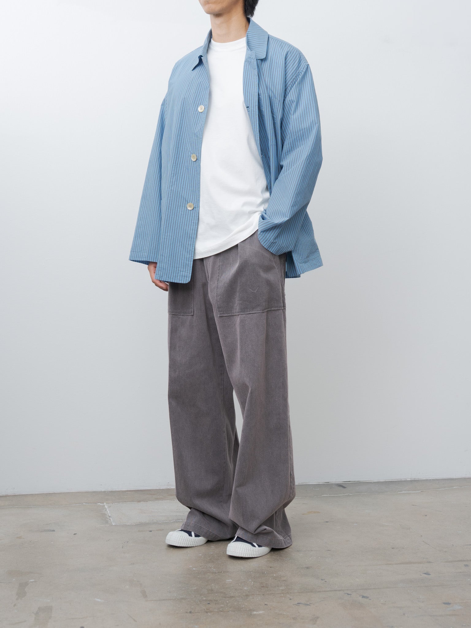 Namu Shop - ts(s) Stripe Cotton Nylon Cloth Jacket Shirt - Blue