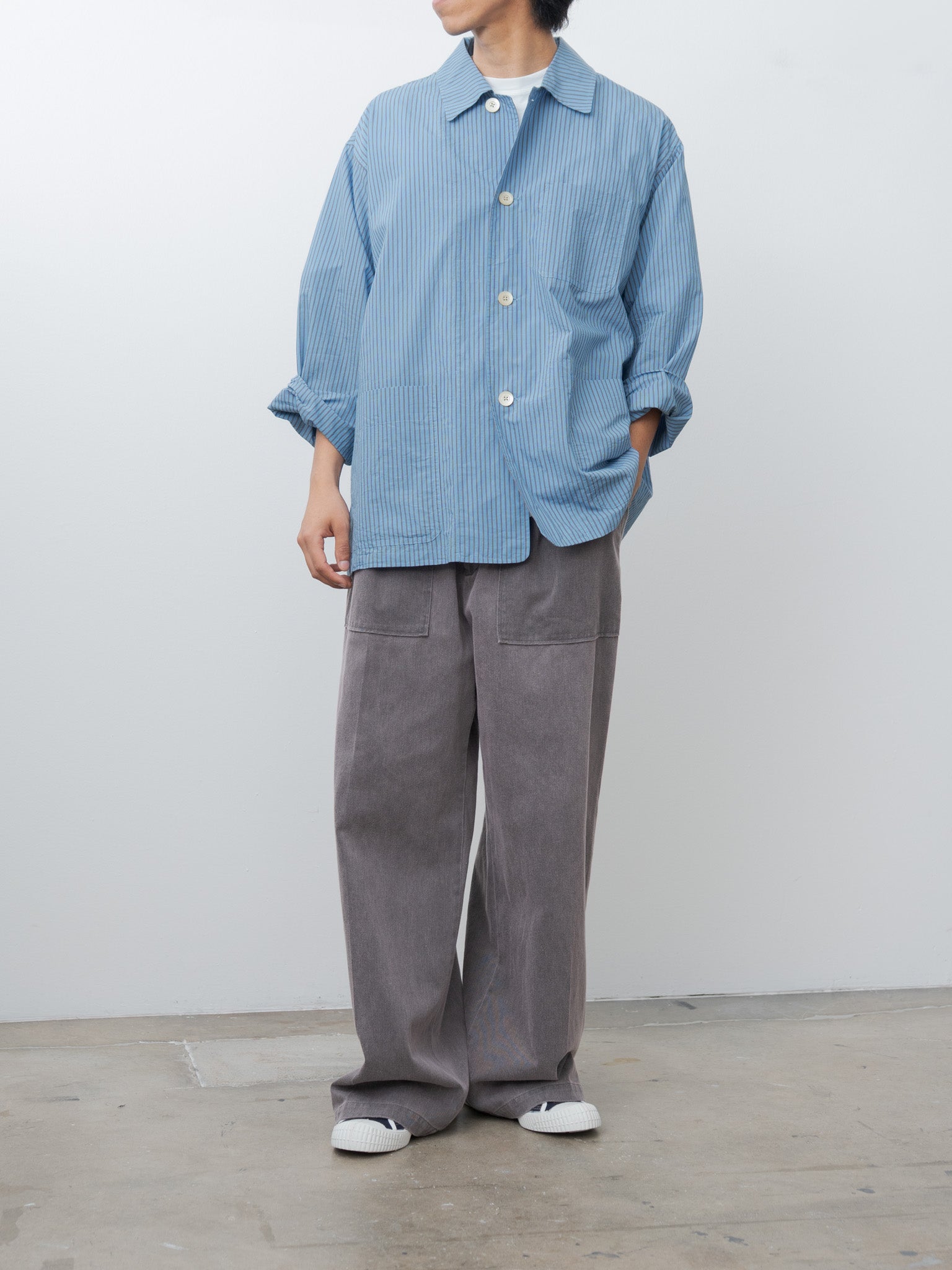 Namu Shop - ts(s) Stripe Cotton Nylon Cloth Jacket Shirt - Blue