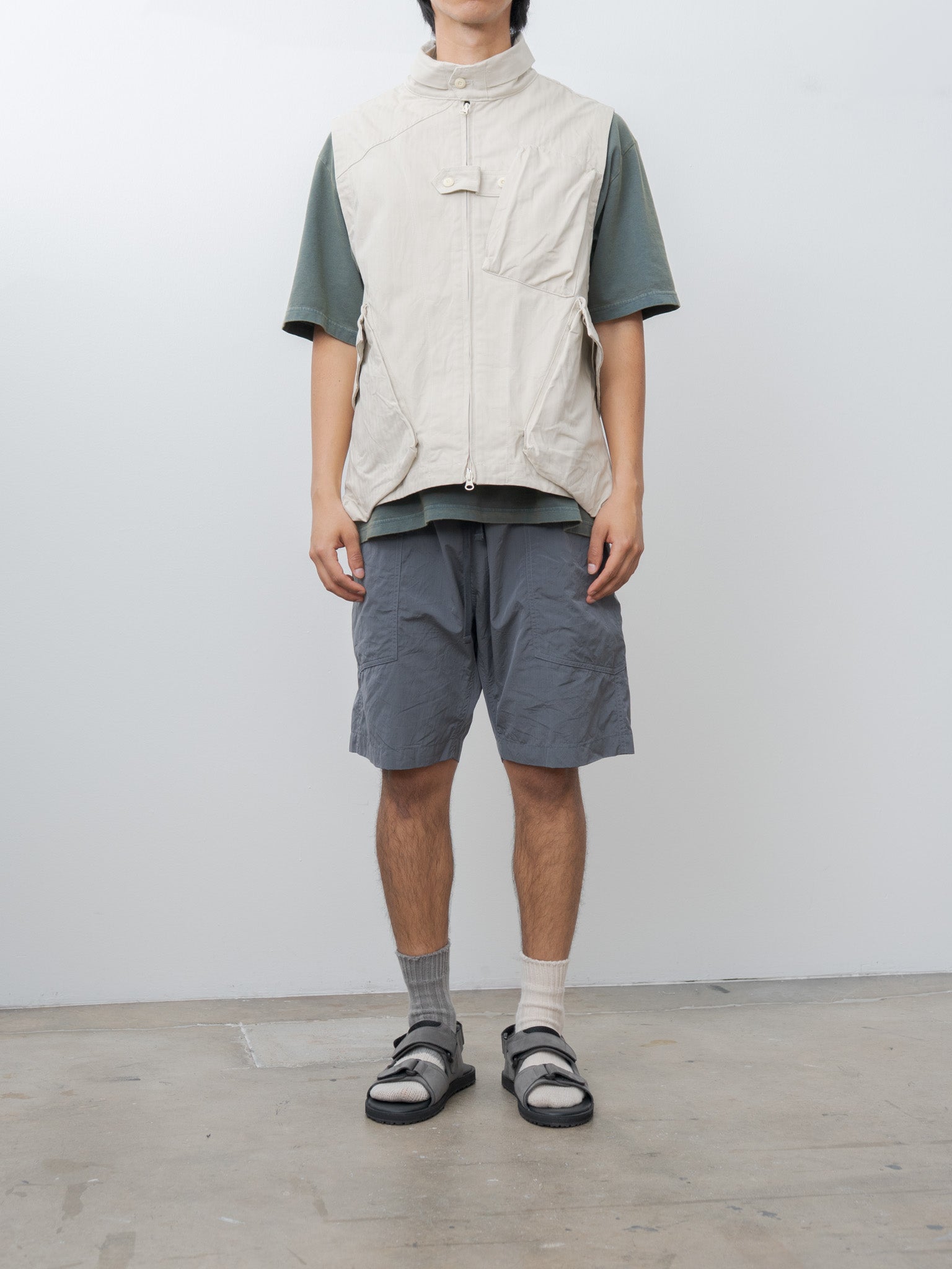 Namu Shop - ts(s) Cotton Silk Chambray Poplin Loose Fit Shorts - Charcoal
