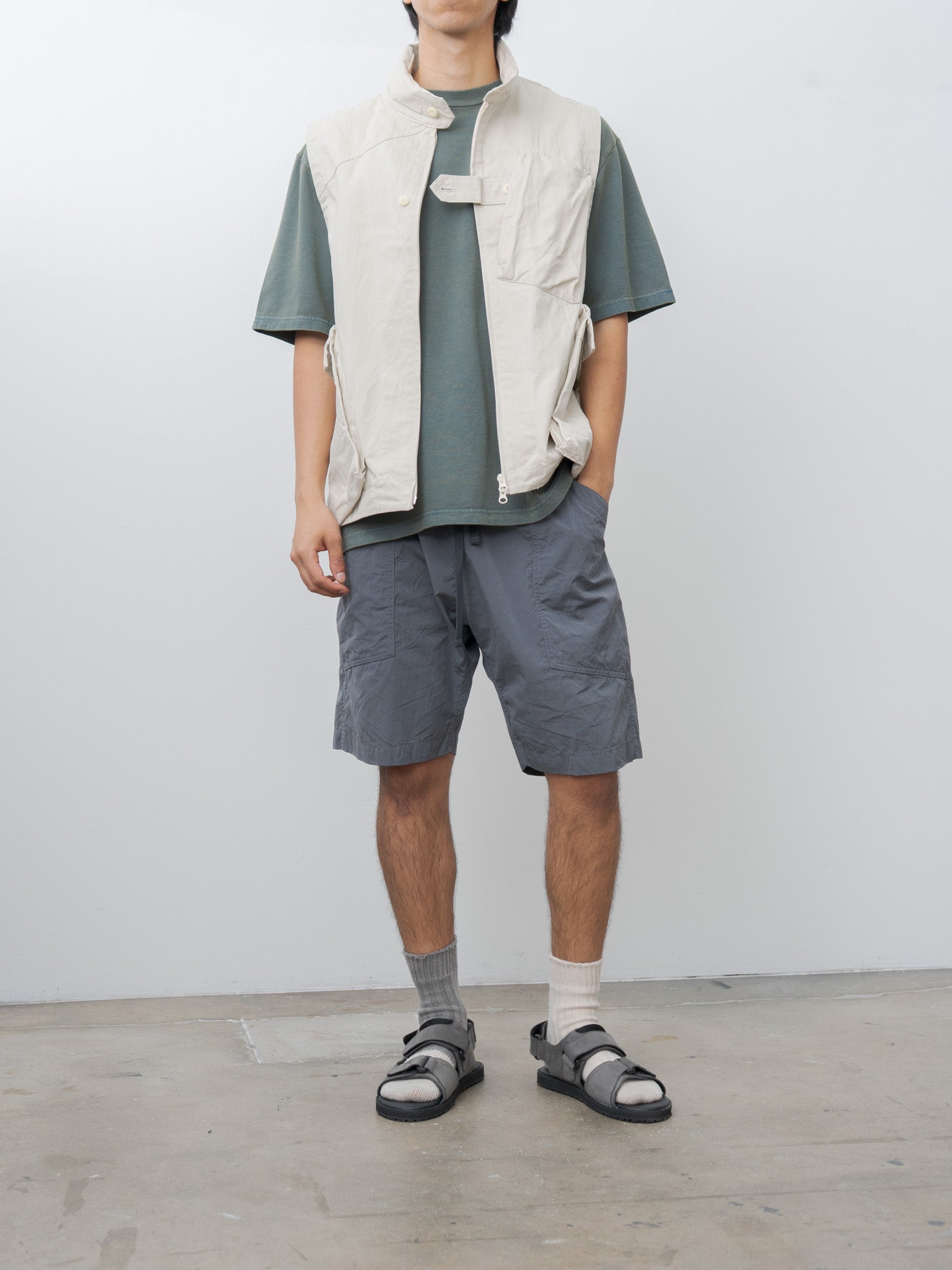 Namu Shop - ts(s) Cotton Silk Chambray Poplin Loose Fit Shorts - Charcoal