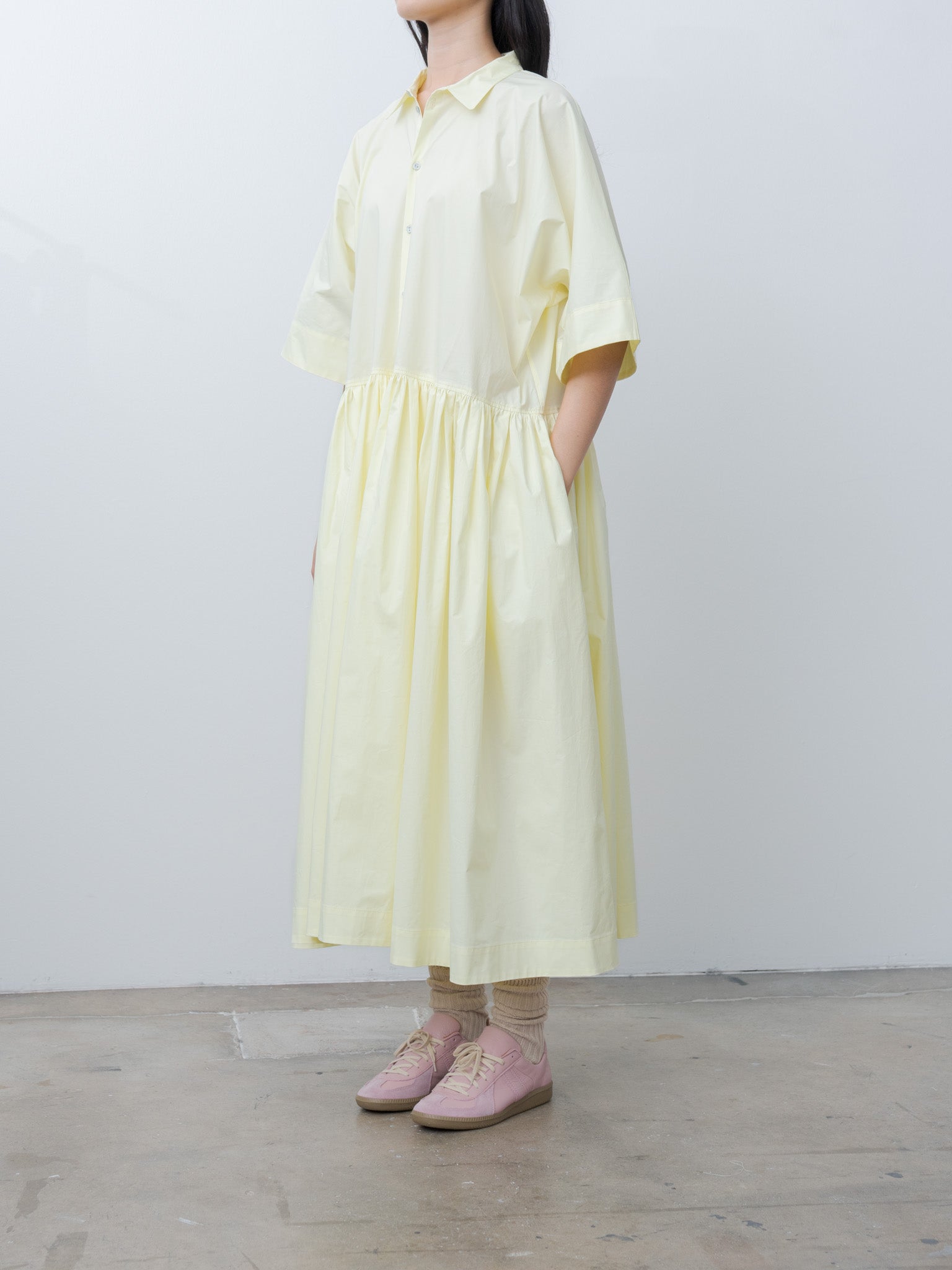 Namu Shop - Veritecoeur Tuck Gathered Dress - Light Yellow