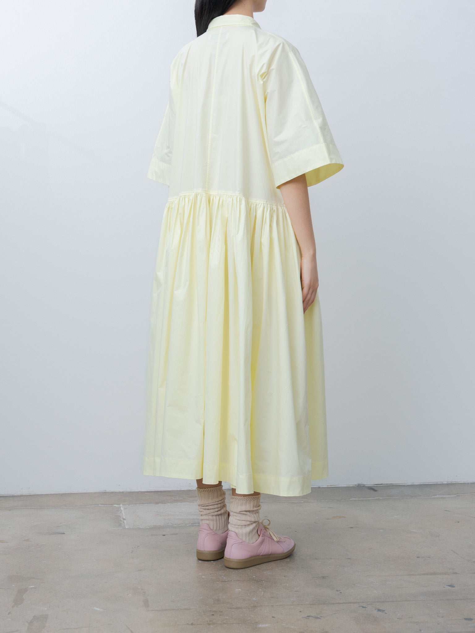 Namu Shop - Veritecoeur Tuck Gathered Dress - Light Yellow