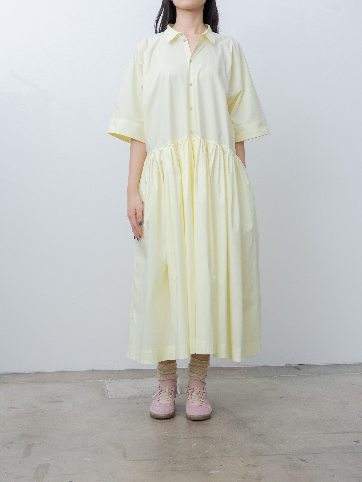 Namu Shop - Veritecoeur Tuck Gathered Dress - Light Yellow