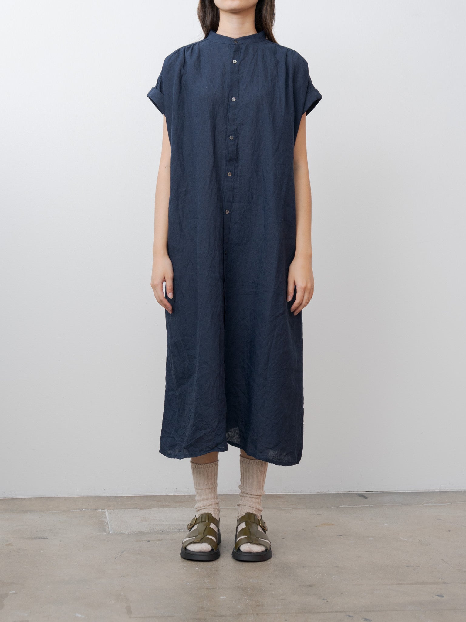 Namu Shop - Ichi Antiquites Linen Dungaree Dress - Navy