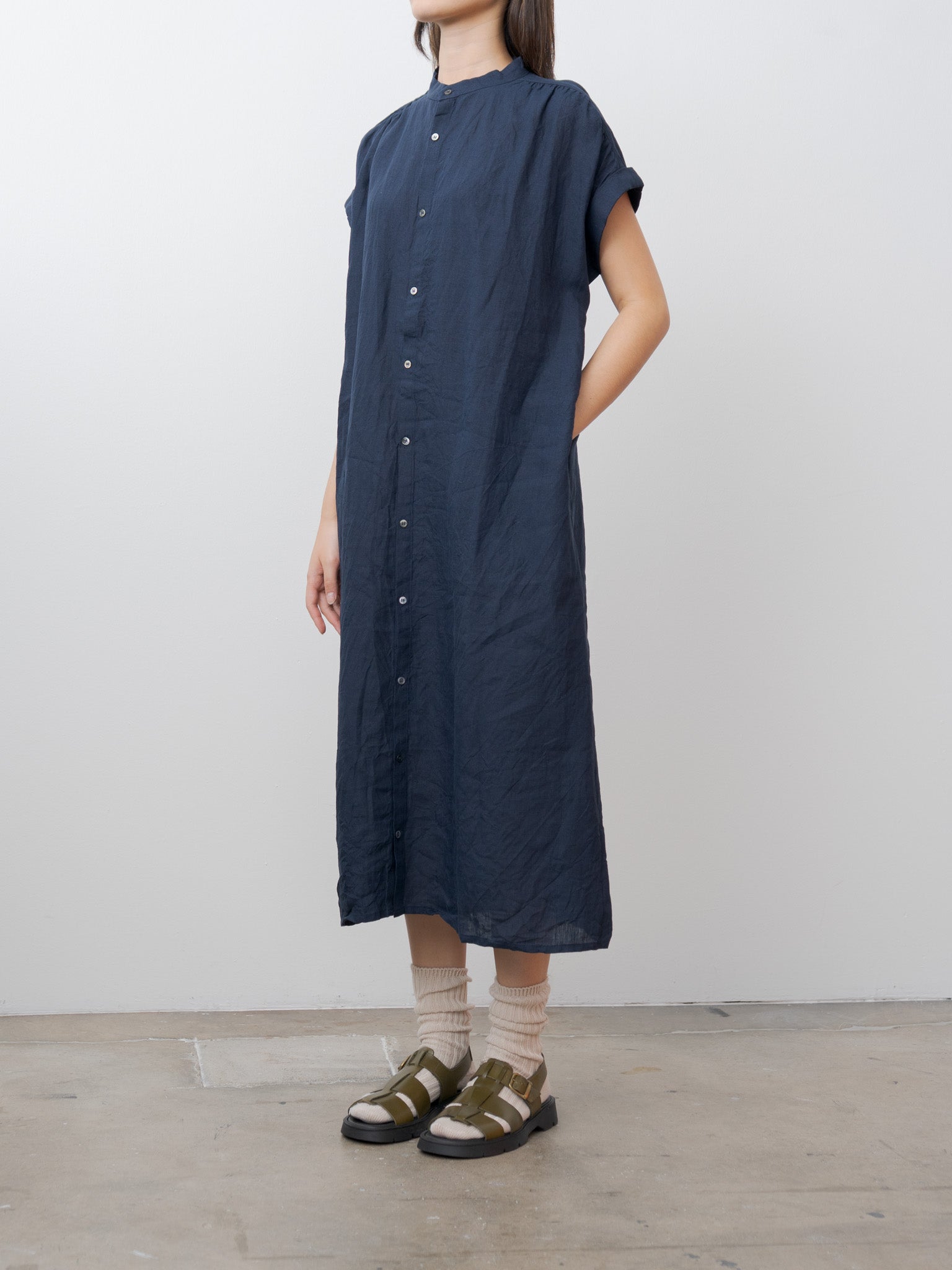 Namu Shop - Ichi Antiquites Linen Dungaree Dress - Navy