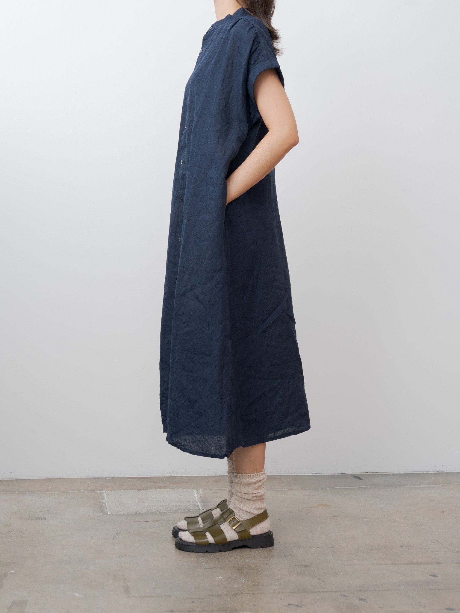 Namu Shop - Ichi Antiquites Linen Dungaree Dress - Navy