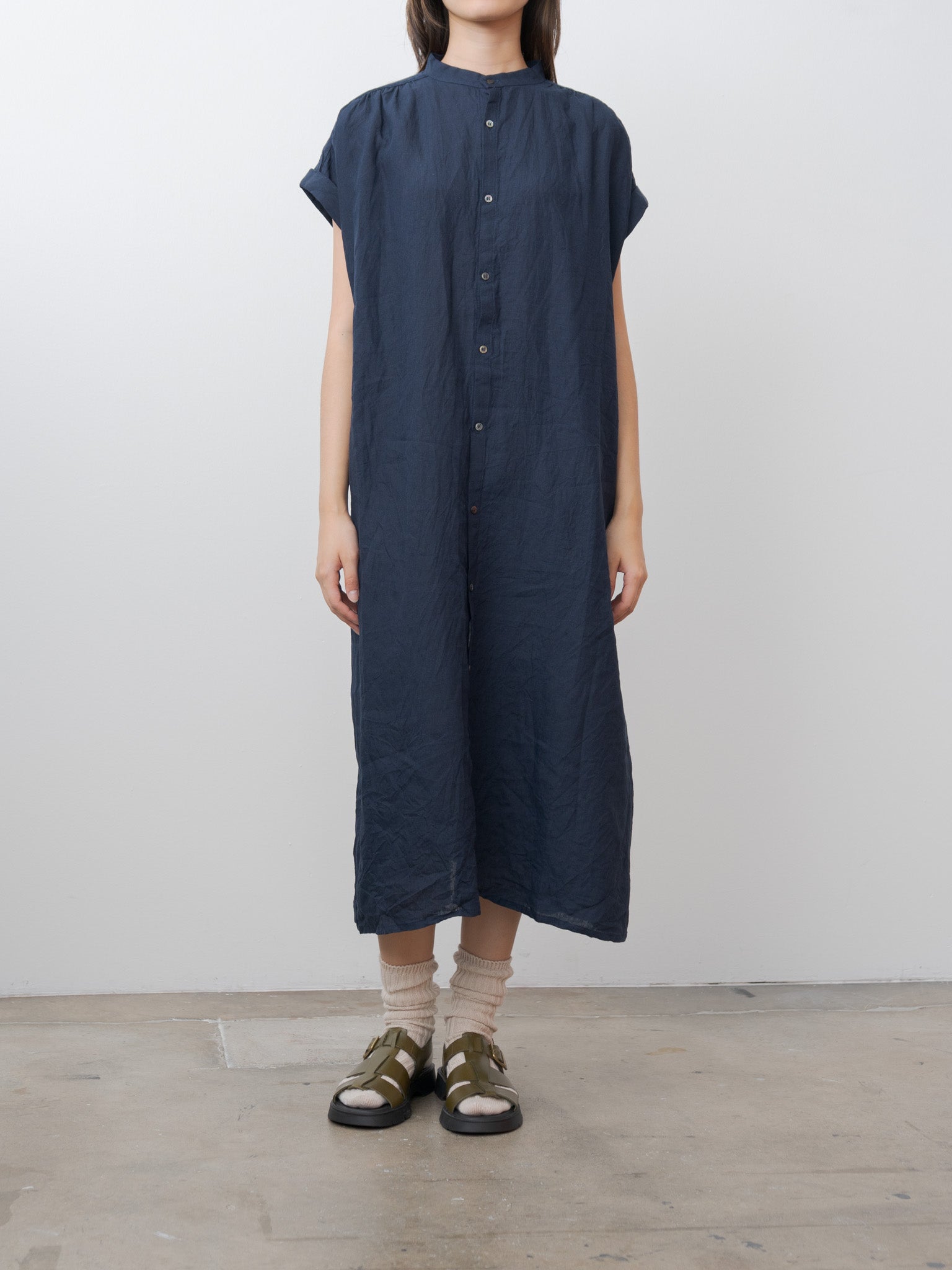 Namu Shop - Ichi Antiquites Linen Dungaree Dress - Navy