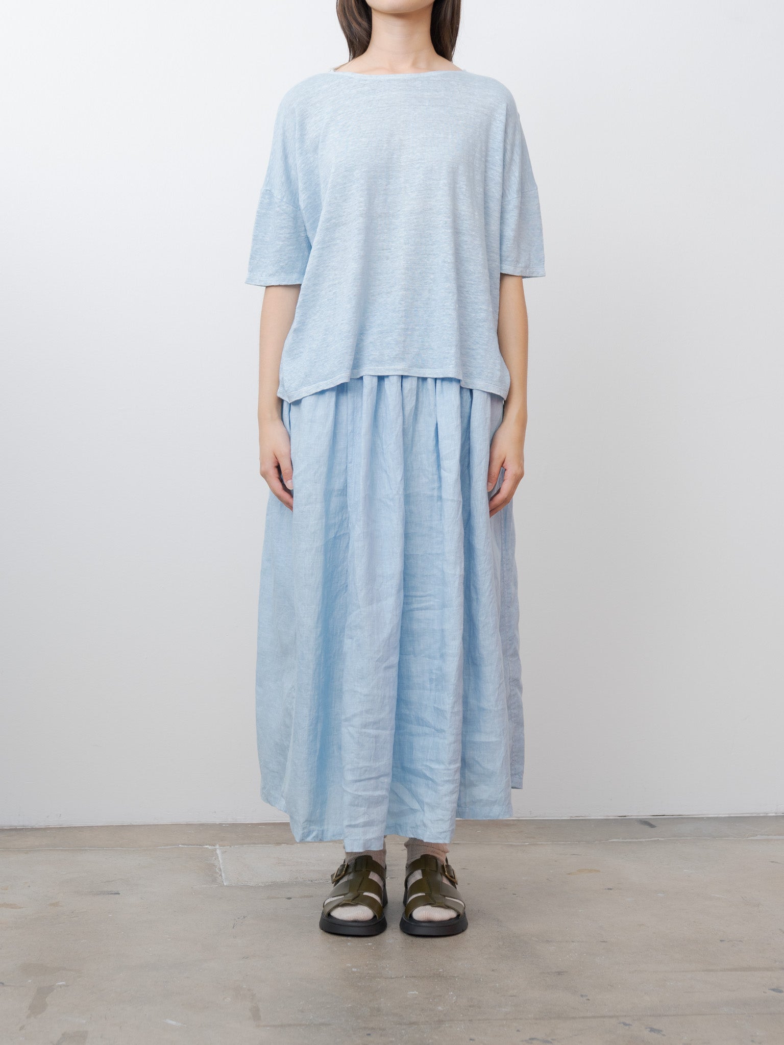 Namu Shop - Ichi Antiquites Natural Hand Dye Indigo Linen Pullover Tee - Light Indigo