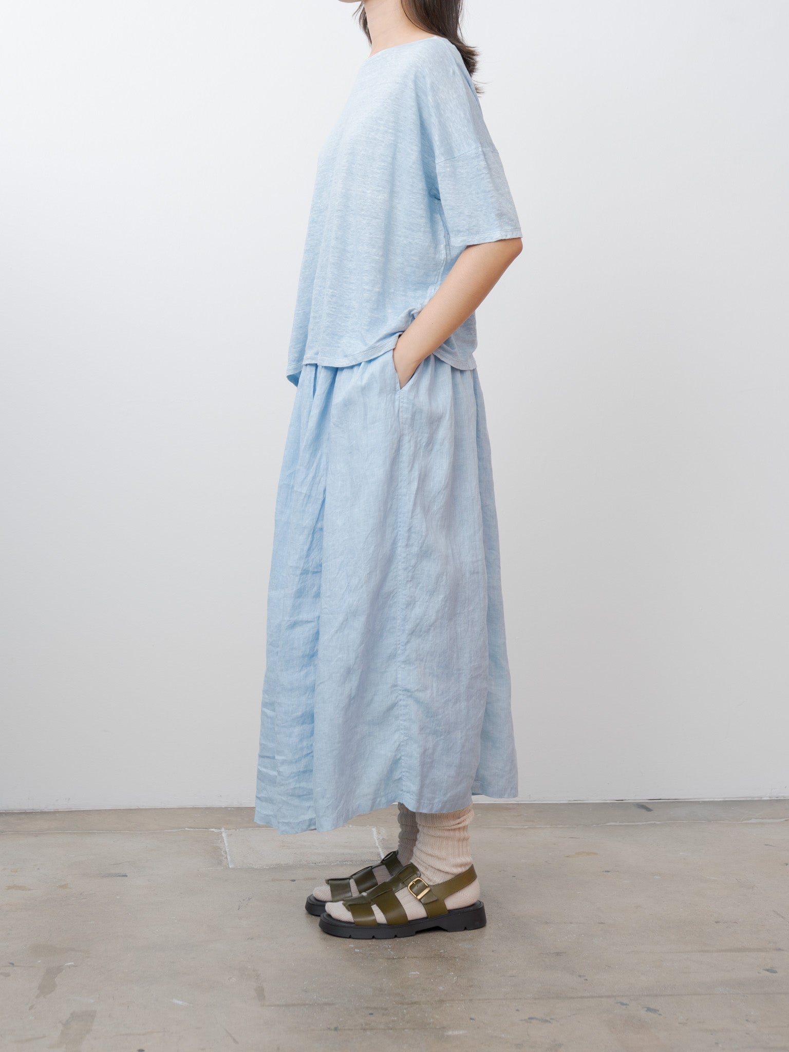 Namu Shop - Ichi Antiquites Natural Hand Dye Indigo Linen Pullover Tee - Light Indigo
