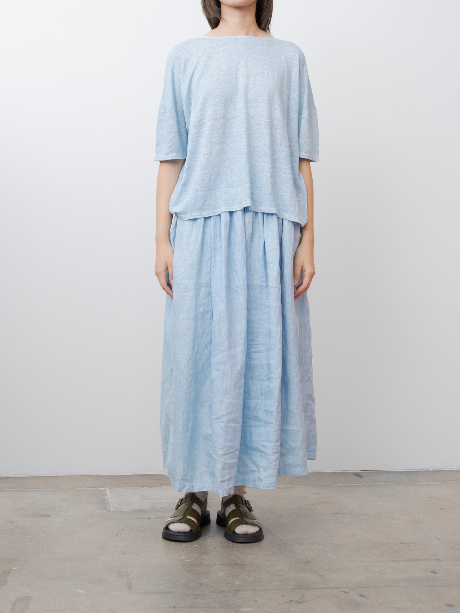 Namu Shop - Ichi Antiquites Natural Hand Dye Indigo Linen Pullover Tee - Light Indigo