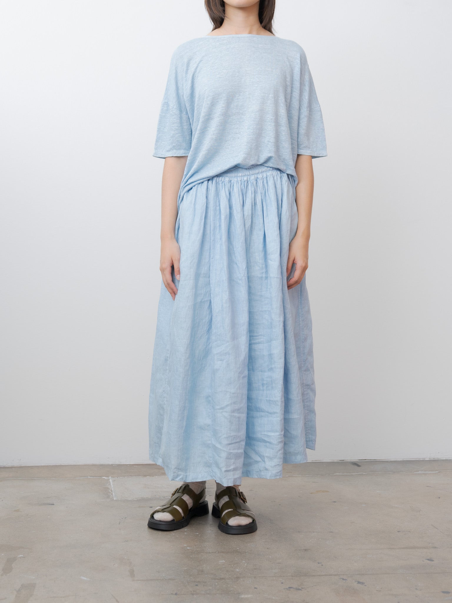 Namu Shop - Ichi Antiquites Natural Hand Dye Indigo Linen Skirt - Light Indigo
