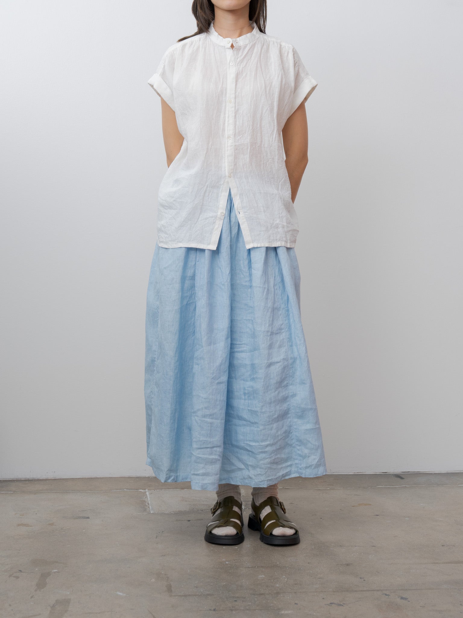 Namu Shop - Ichi Antiquites Natural Hand Dye Indigo Linen Skirt - Light Indigo