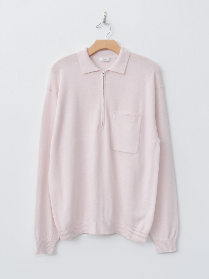 Namu Shop - Aton Linen Wool Brushed Zip Up Polo Sweater - Pink