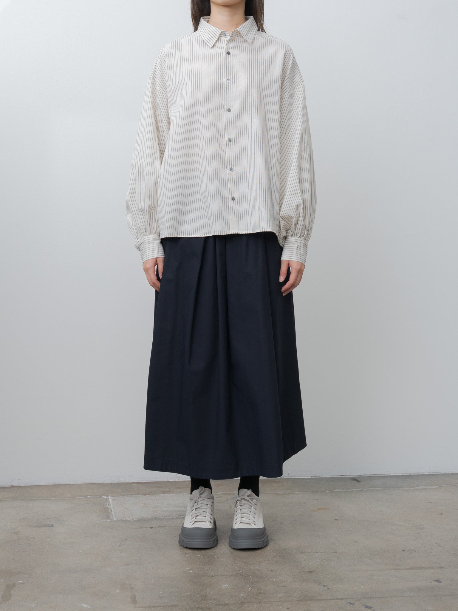 Namu Shop - Veritecoeur Wide Shirt - White x Black Stripe