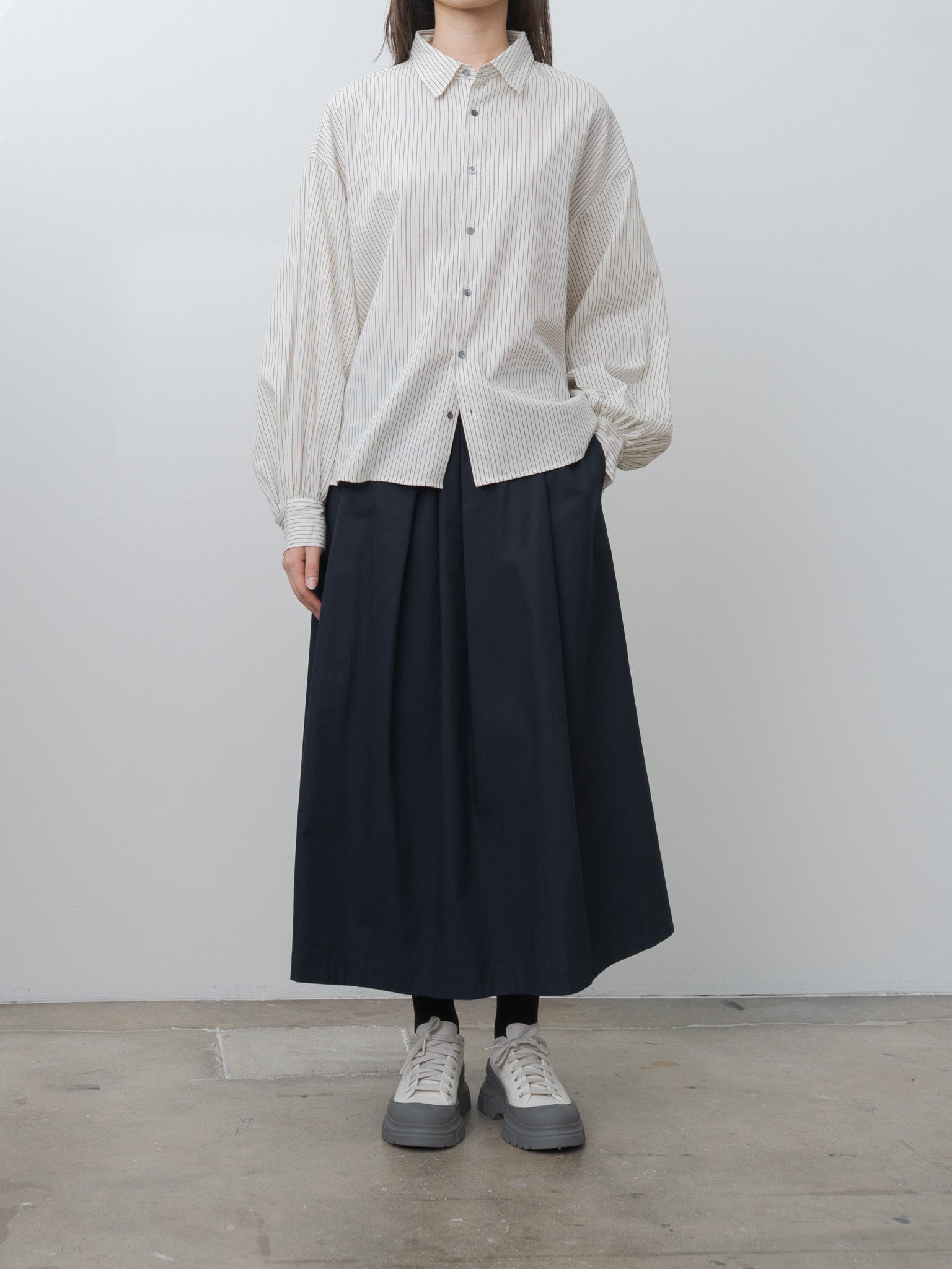 Namu Shop - Veritecoeur Wide Shirt - White x Black Stripe