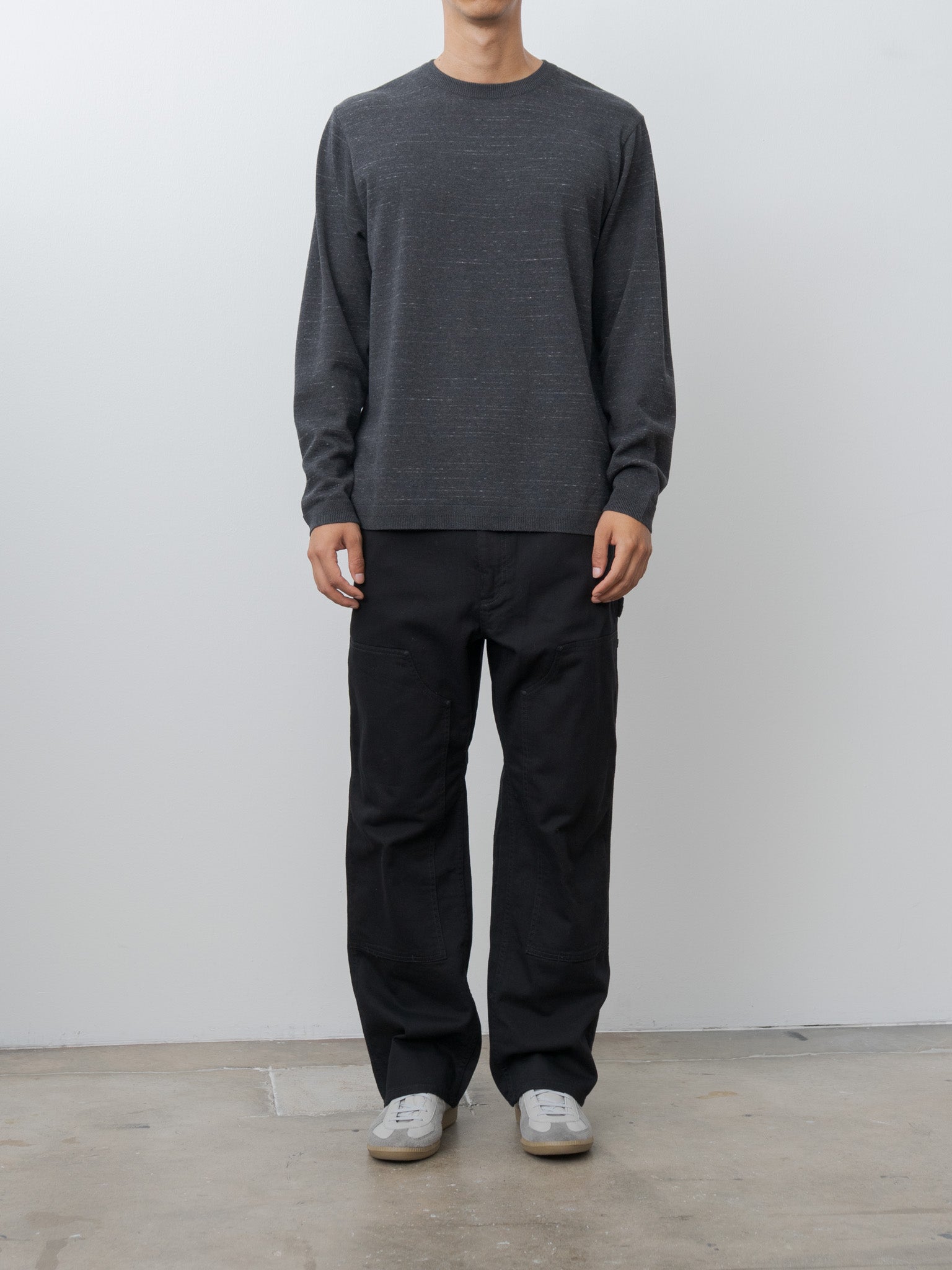 Namu Shop - Fujito Border Knit T-Shirt - Charcoal Border