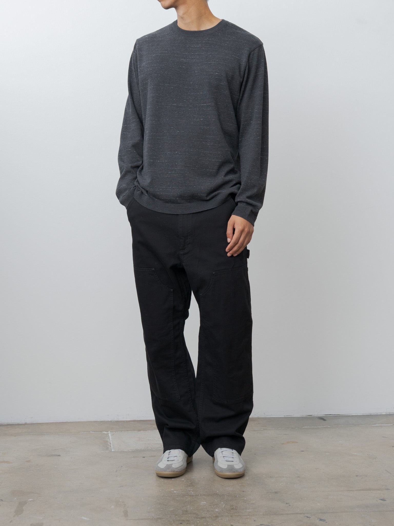 Namu Shop - Fujito Border Knit T-Shirt - Charcoal Border