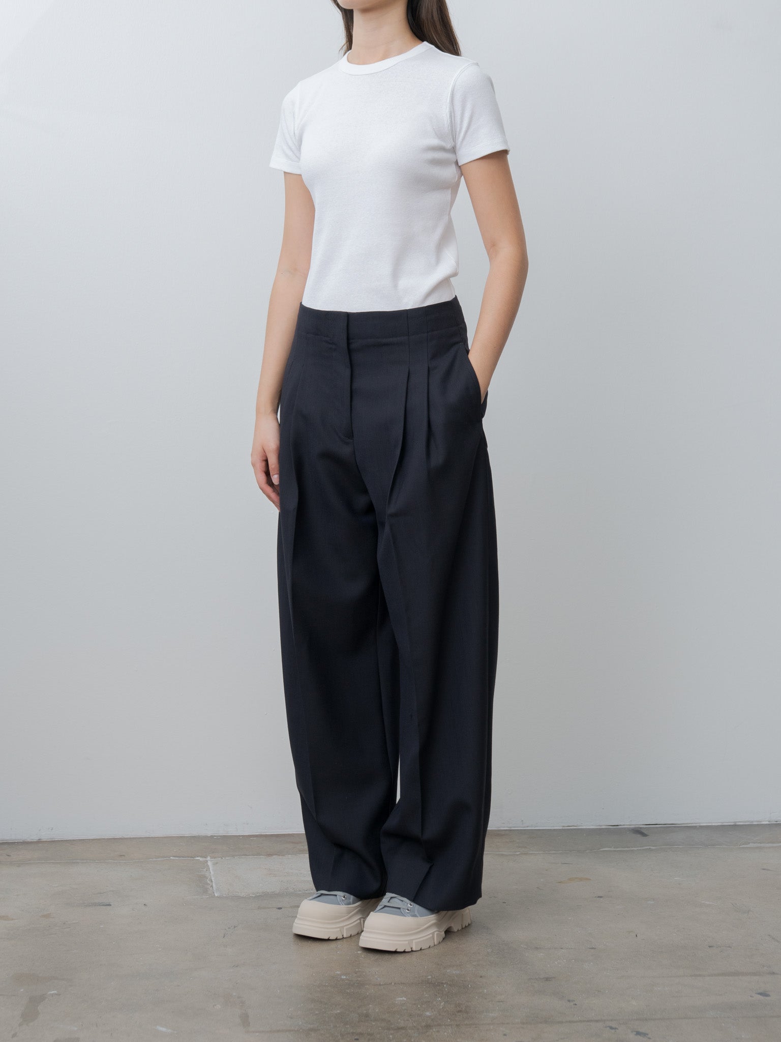 Namu Shop - Studio Nicholson Lira Double Pleat Pant - Darkest Navy