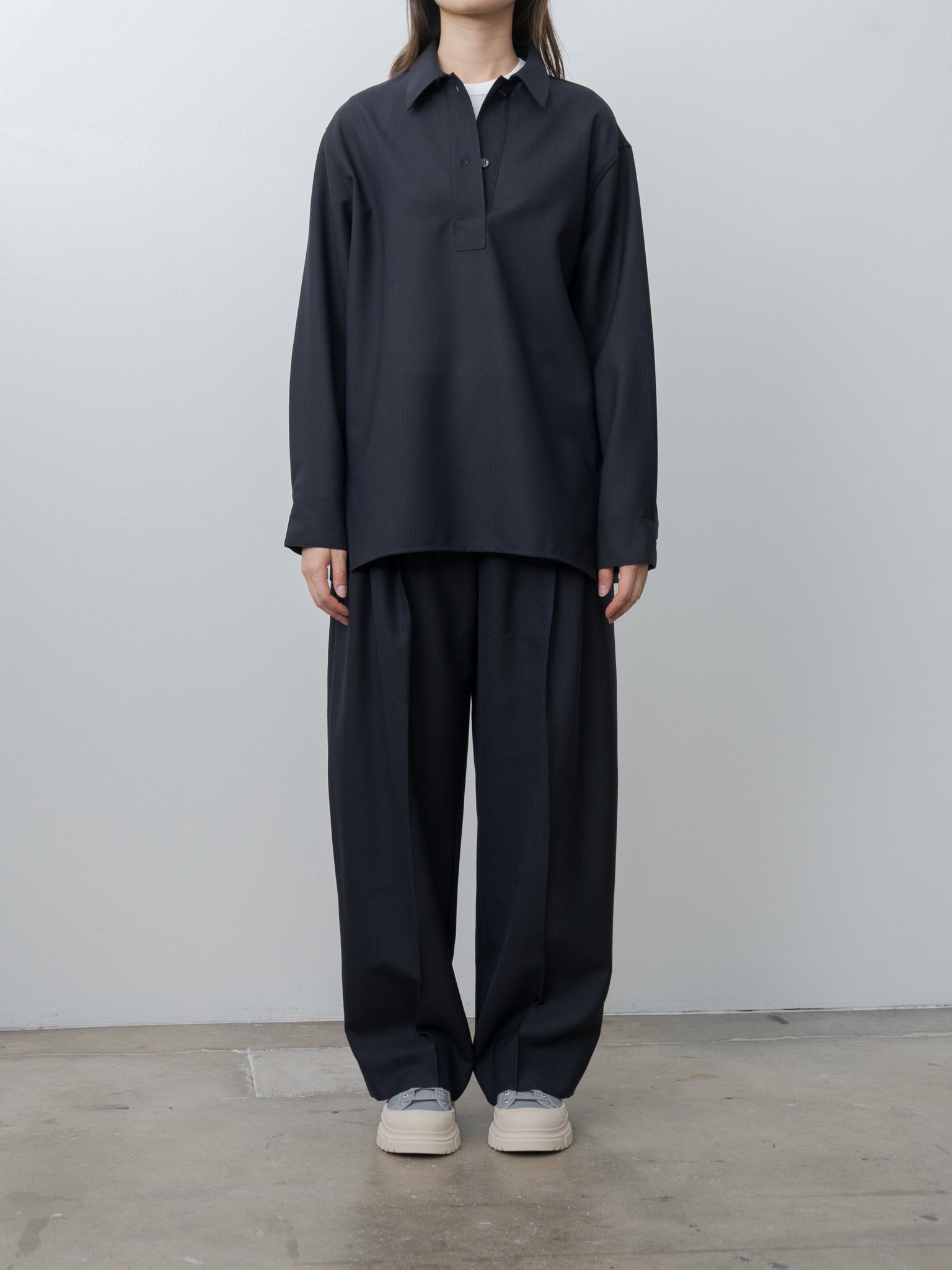 Namu Shop - Studio Nicholson Pinole Half Placket Shirt - Darkest Navy