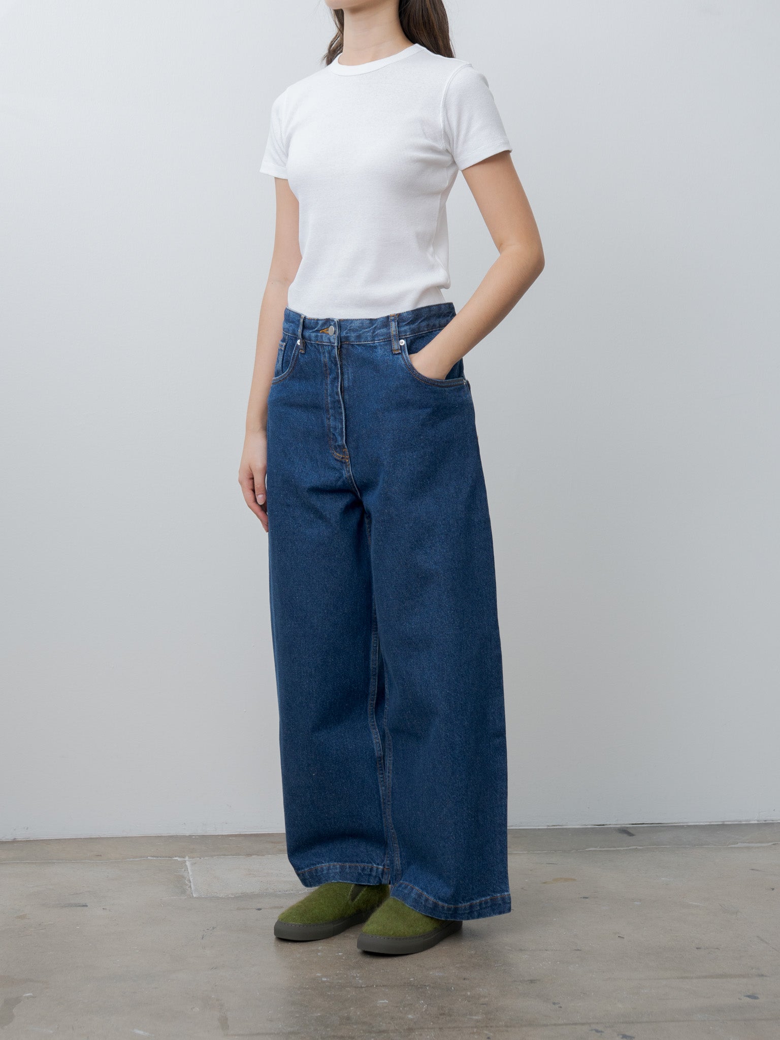 Namu Shop - Studio Nicholson Neive Curved Leg Pant - Indigo Wash