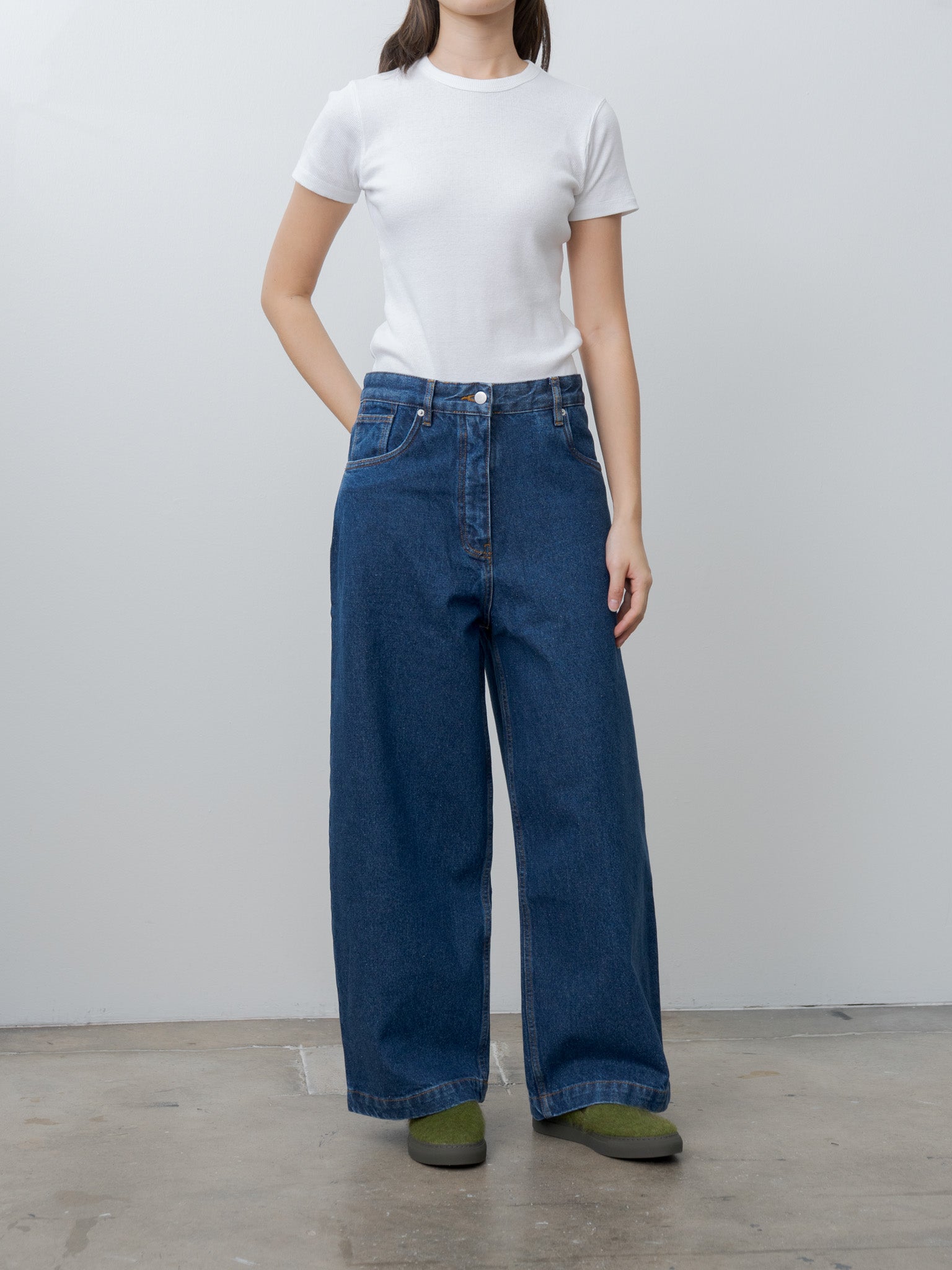 Namu Shop - Studio Nicholson Neive Curved Leg Pant - Indigo Wash