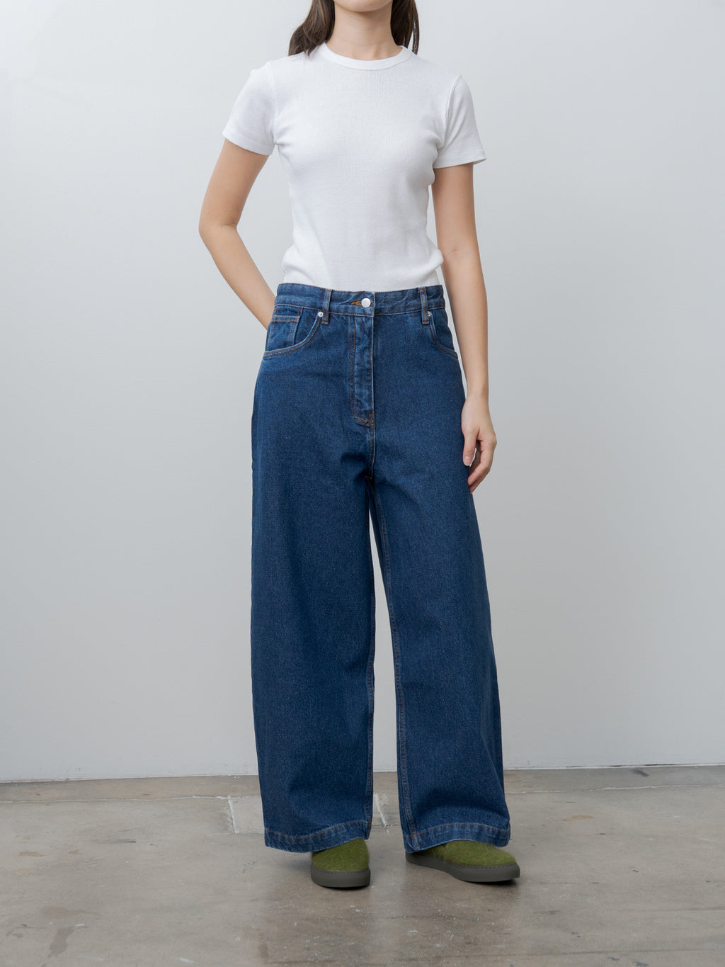 Namu Shop - Studio Nicholson Neive Curved Leg Pant - Indigo Wash
