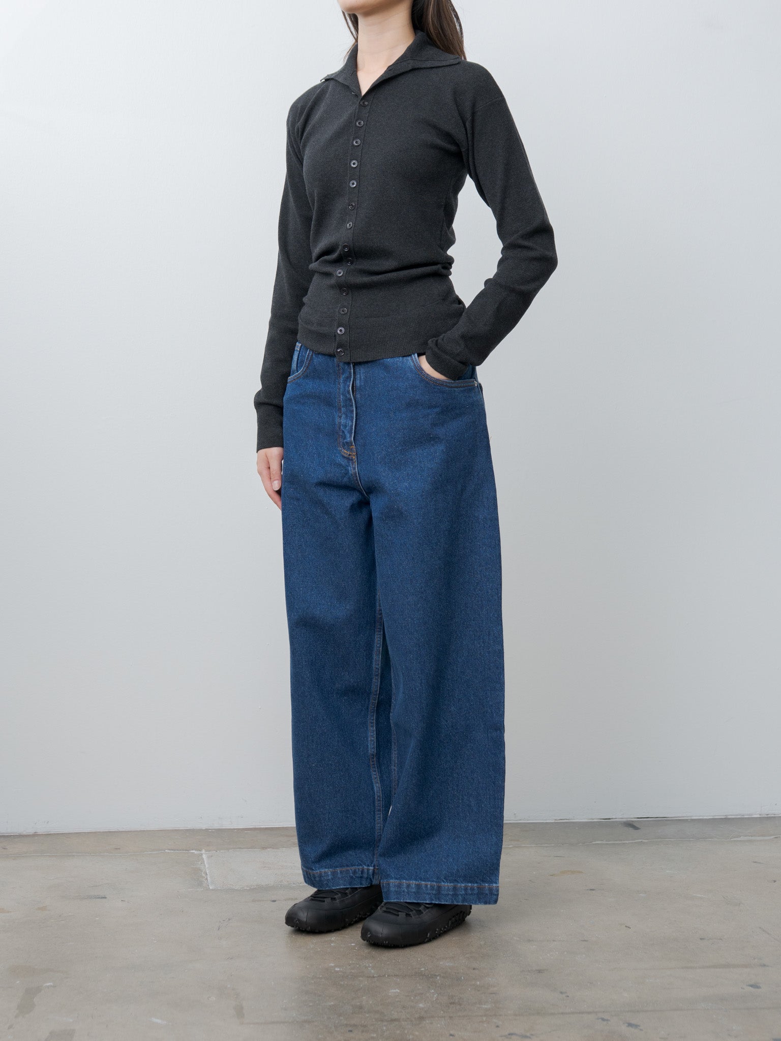 Namu Shop - Lemaire Buttoned Fitted Cardigan - Anthracite Melange