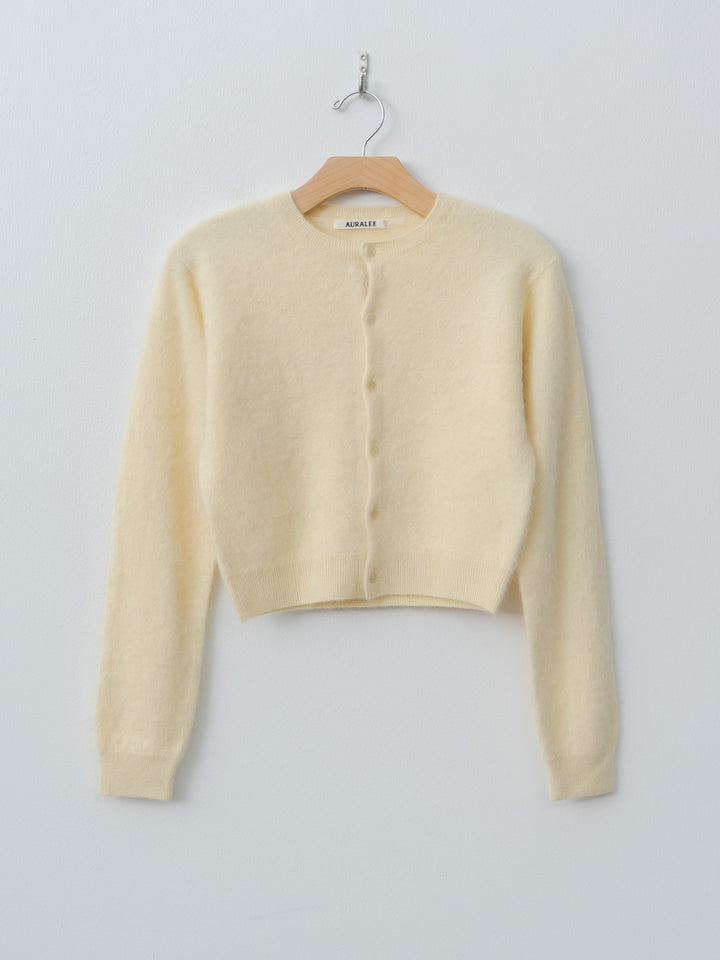 Namu Shop - Auralee Garment-Dyed Baby Alpaca Fur Knit Crew-Neck Cardigan - Ecru