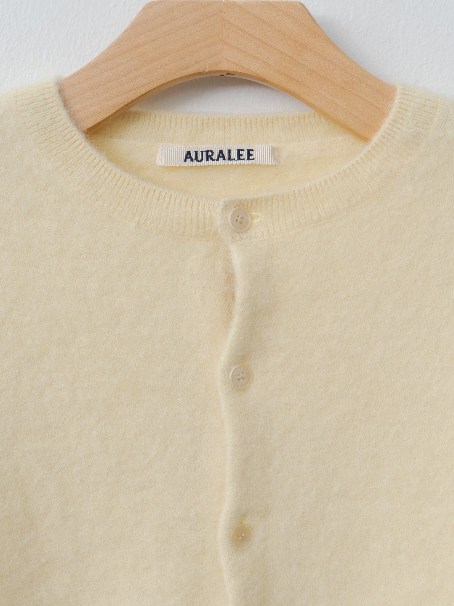 Namu Shop - Auralee Garment-Dyed Baby Alpaca Fur Knit Crew-Neck Cardigan - Ecru