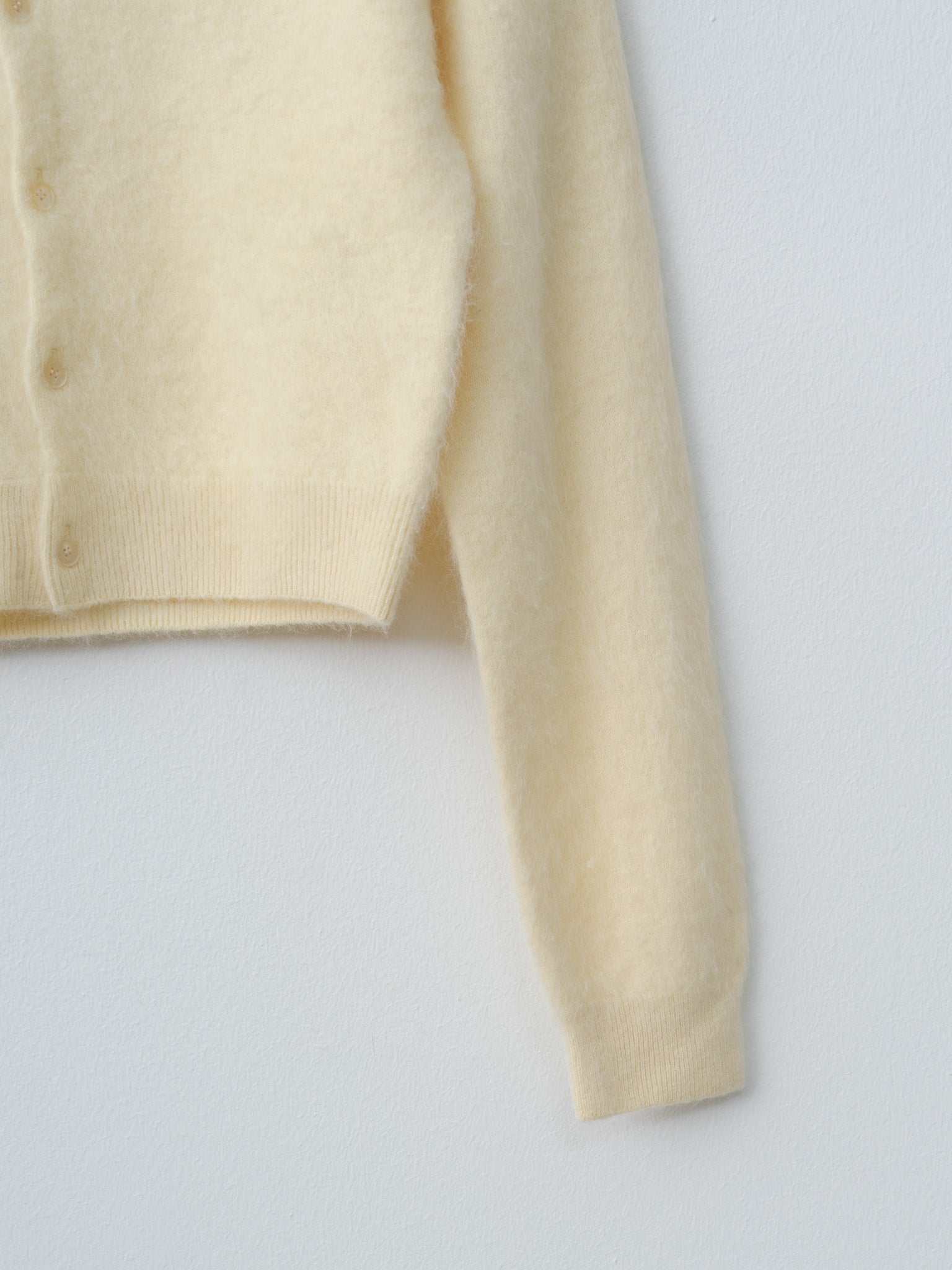 Namu Shop - Auralee Garment-Dyed Baby Alpaca Fur Knit Crew-Neck Cardigan - Ecru
