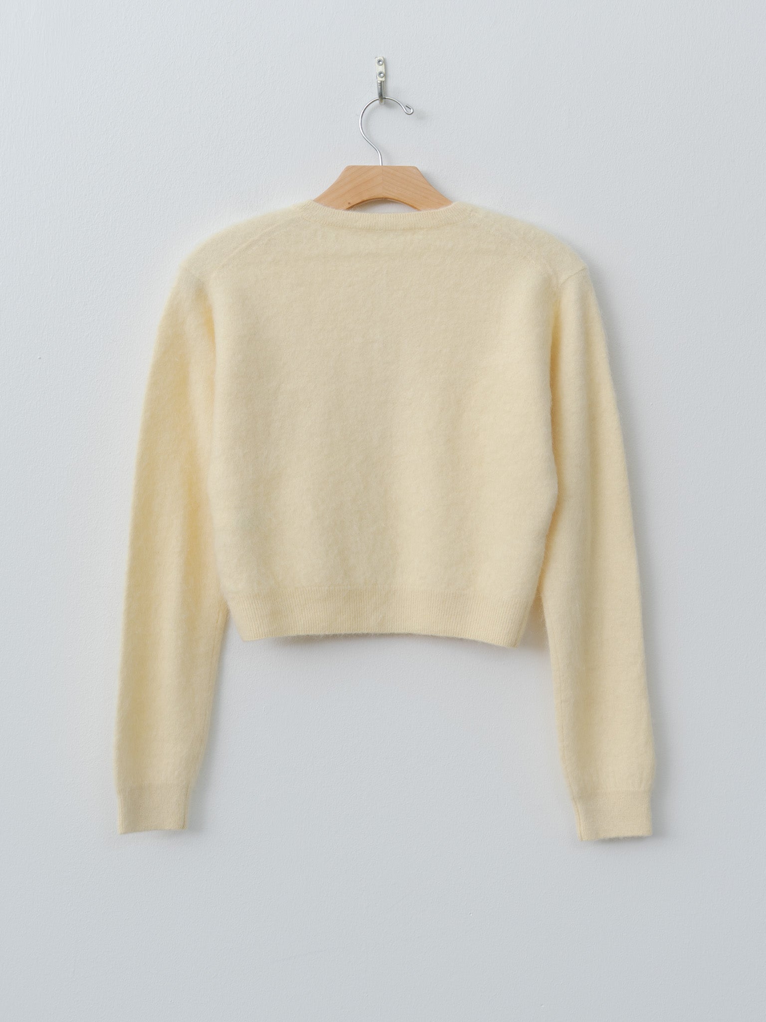 Namu Shop - Auralee Garment-Dyed Baby Alpaca Fur Knit Crew-Neck Cardigan - Ecru