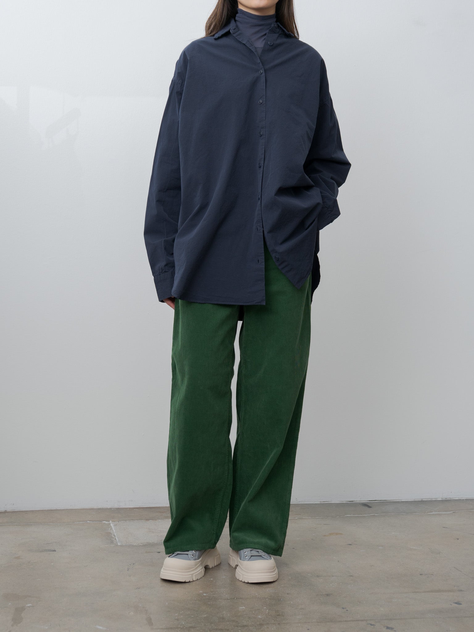 Namu Shop - Auralee Pigment Dyed Finx Corduroy Wide 5P Pants - Forest Green